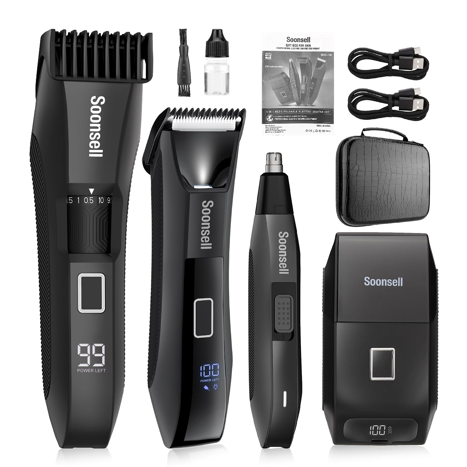 Soonsell 4 In1 Men'S Grooming Kit,Beard Trimmer For Men,Manscape Groin & Body Hair Trimmer,Nose Hair Trimmer For Men,Electric Ra