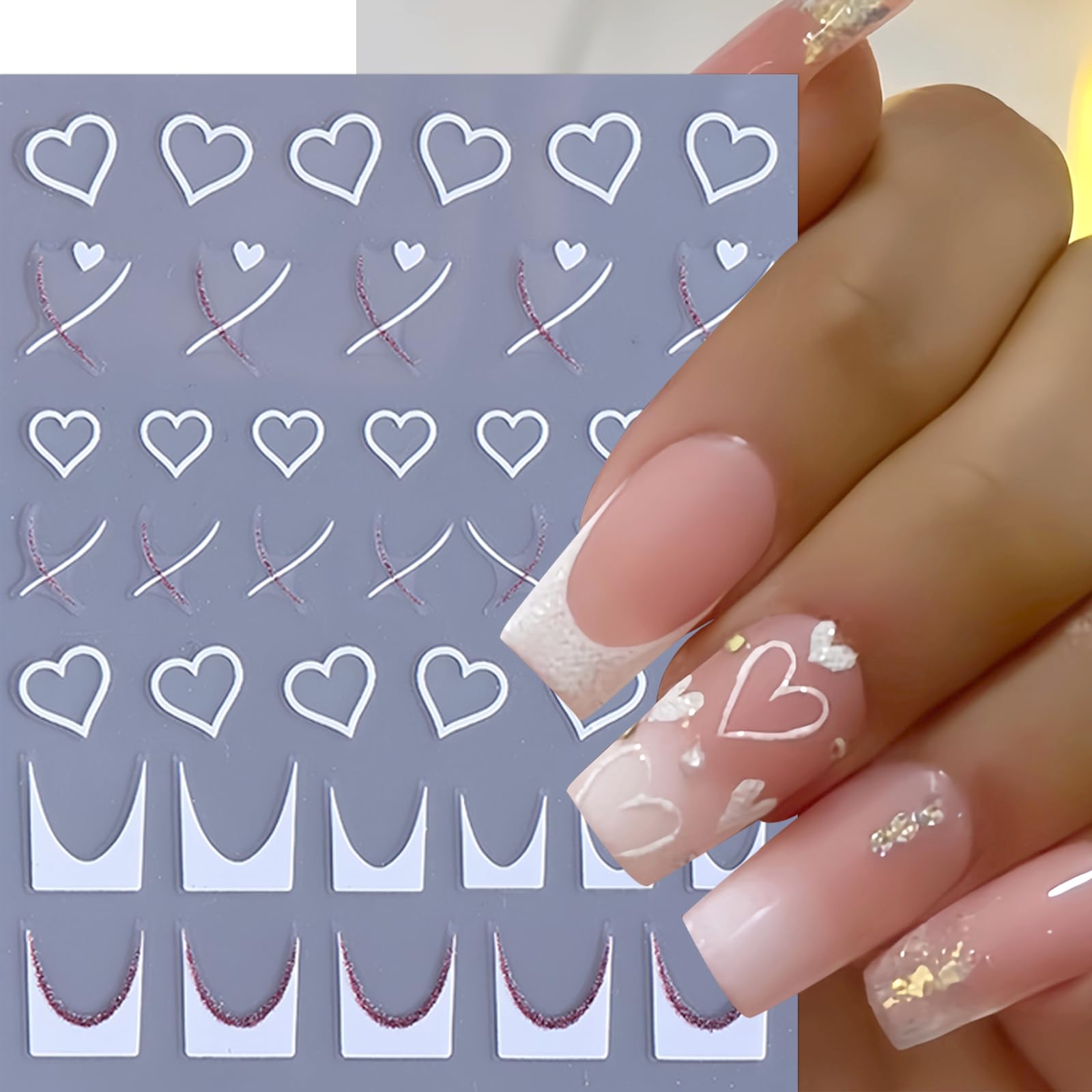 6 Sheets Valentine'S Day Heart Nail Stickers For Nail Art 3D Self Adhesive Blue Pink Heart Nail Art Stickers Black White Pink Lo