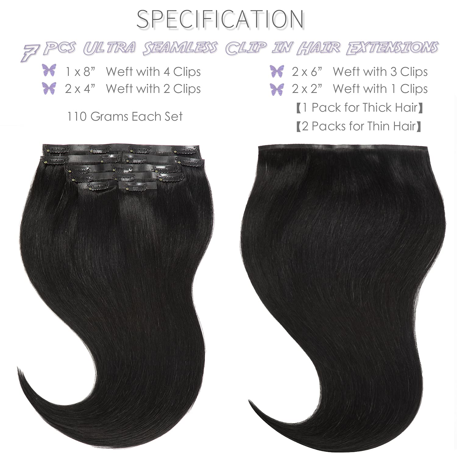 Lacer Hair Seamless Hair Extensions #1 Off Black Ultra Thin Double Weft Pu Invisible Clip In Hair Extensions Remy Human Hair Cli