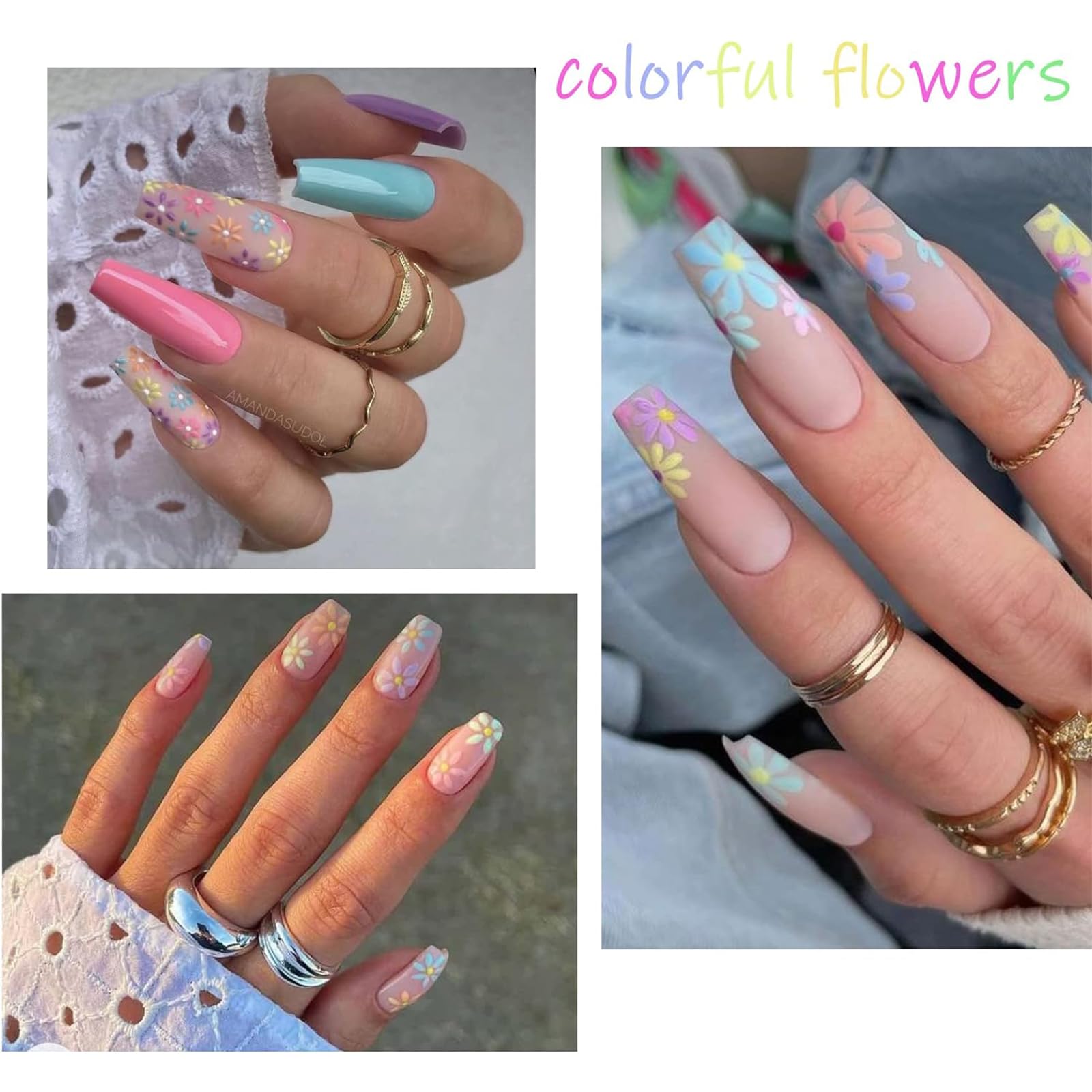 Votacos Flower Nail Art Stickers Decals 5D Embossed Nail Decals Spring Summer Daisy Nail Art Design Self-Adhesive Nail Supplies