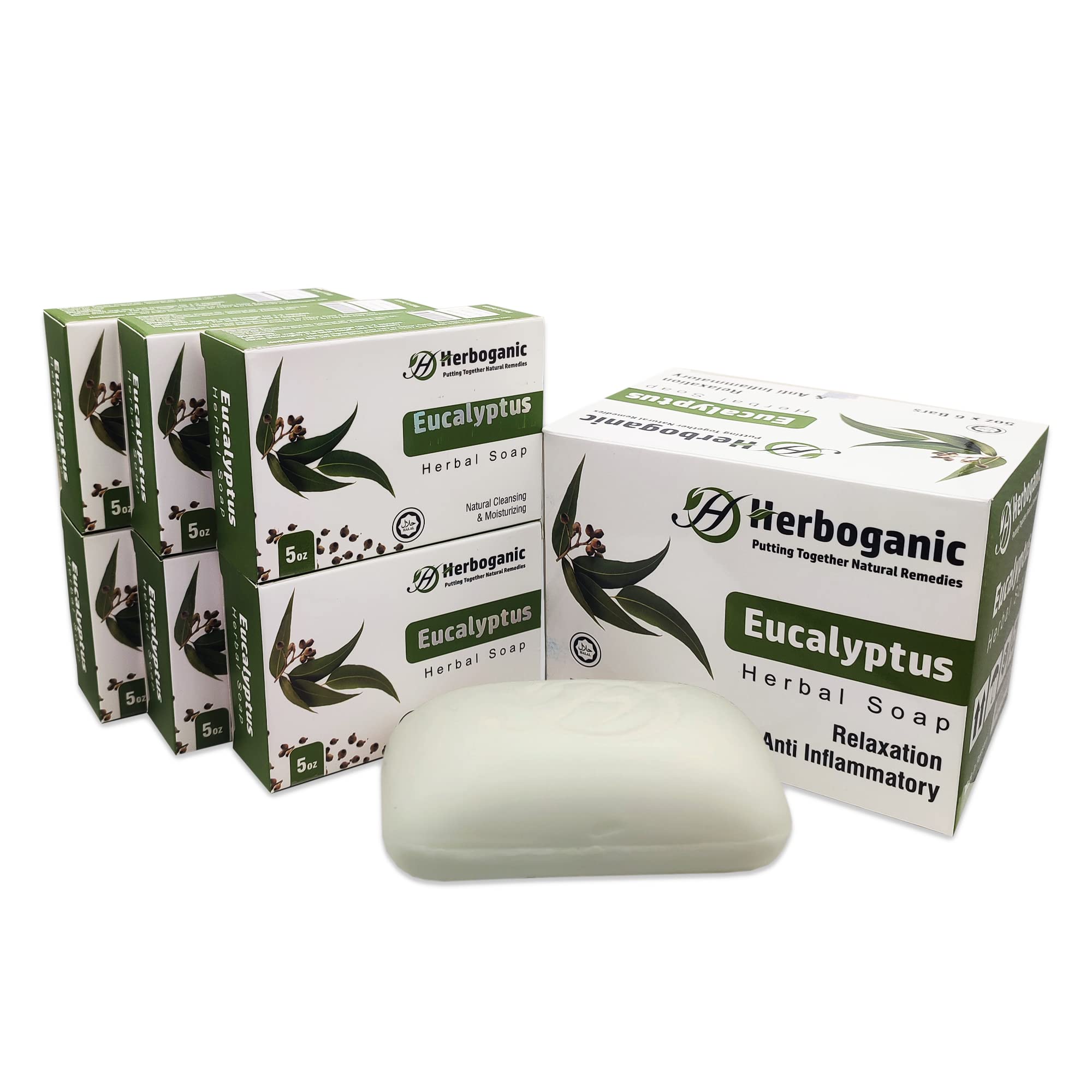HERBOGANIC Eucalyptus Herbal Soap | Pack of 6 of 5oz soap Bar | Ideal for Men and Women, Soothing and Nourishing Soap for Moistu