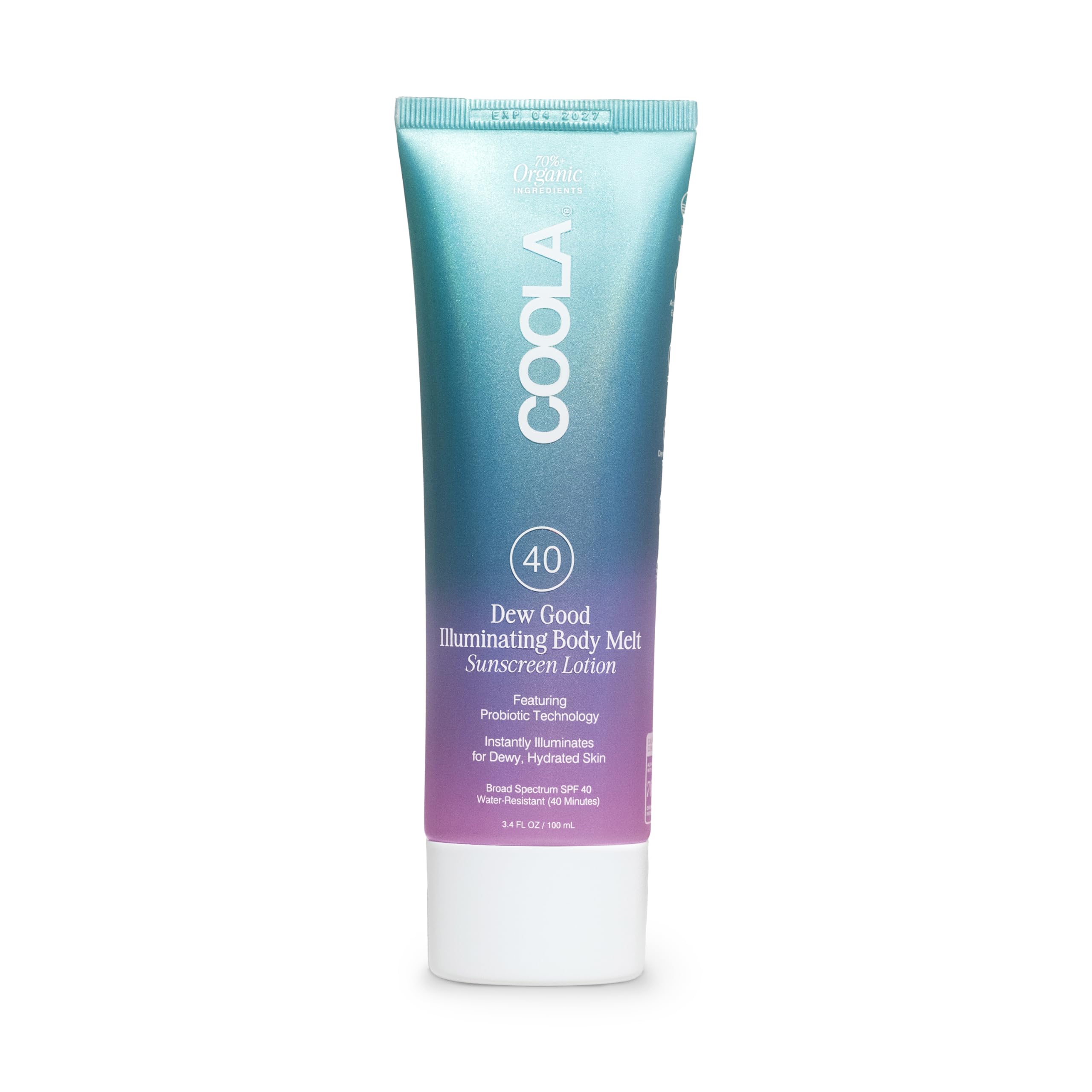 Coola Organic Dew Good Illuminating Body Melt With Spf 40, Dermatologist Tested Sunscreen That Instantly Illuminates Skin, 3.4 F
