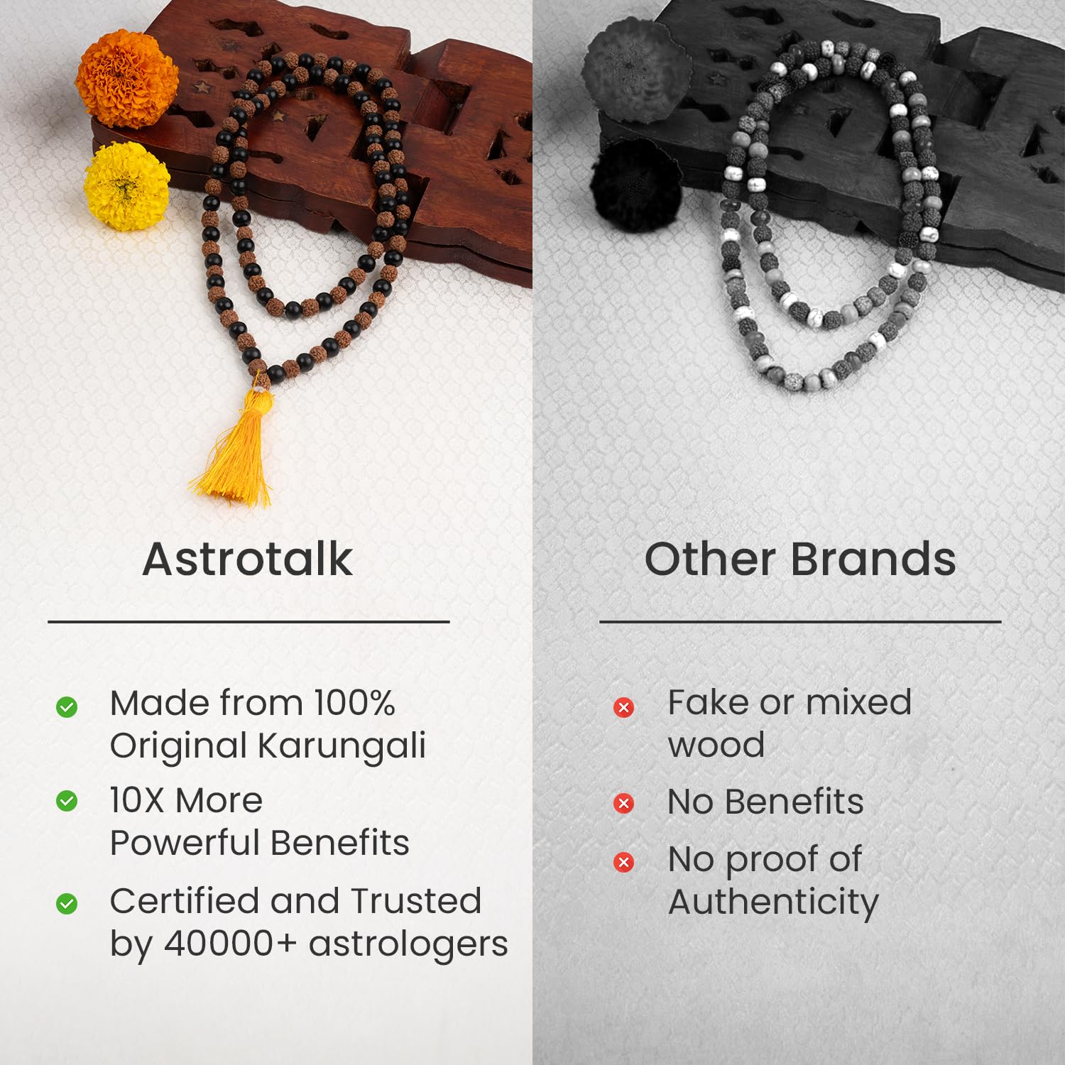 Astrotalk Divya Rudraksha Karungali Mala 8mm 108+1 Beads | Original Rudraksha and karungali malai for Protection & Peace | Jap Mala for Meditation | Gift for Man & Woman | Premium Gift Box