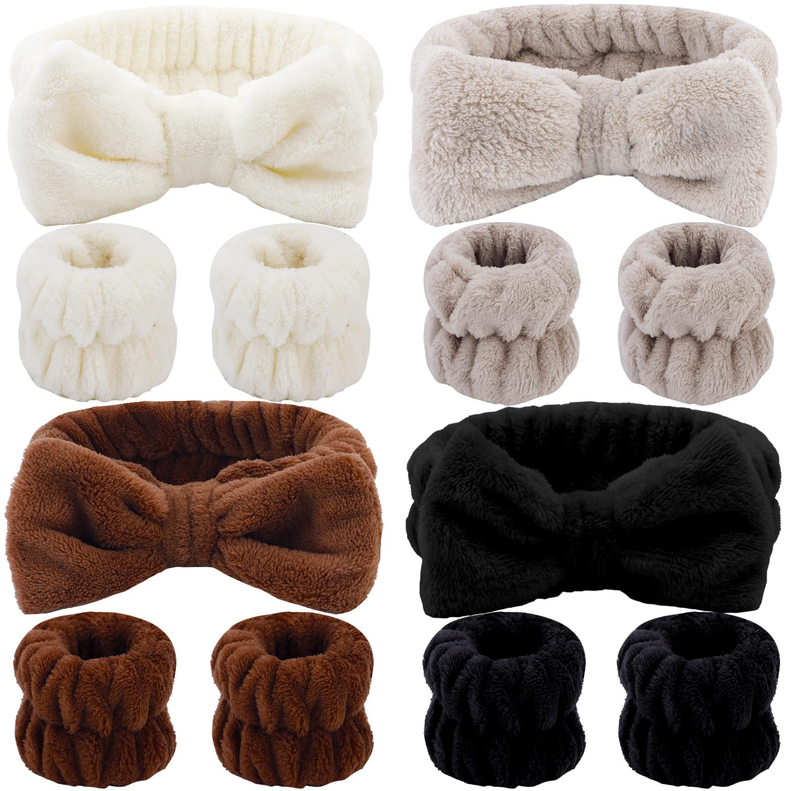 12PCS Spa Microfiber Headband and Wrist Towels for Women - Soft Absorbent Elastic Bow Skincare Set for Makeup, Hair Washing, and