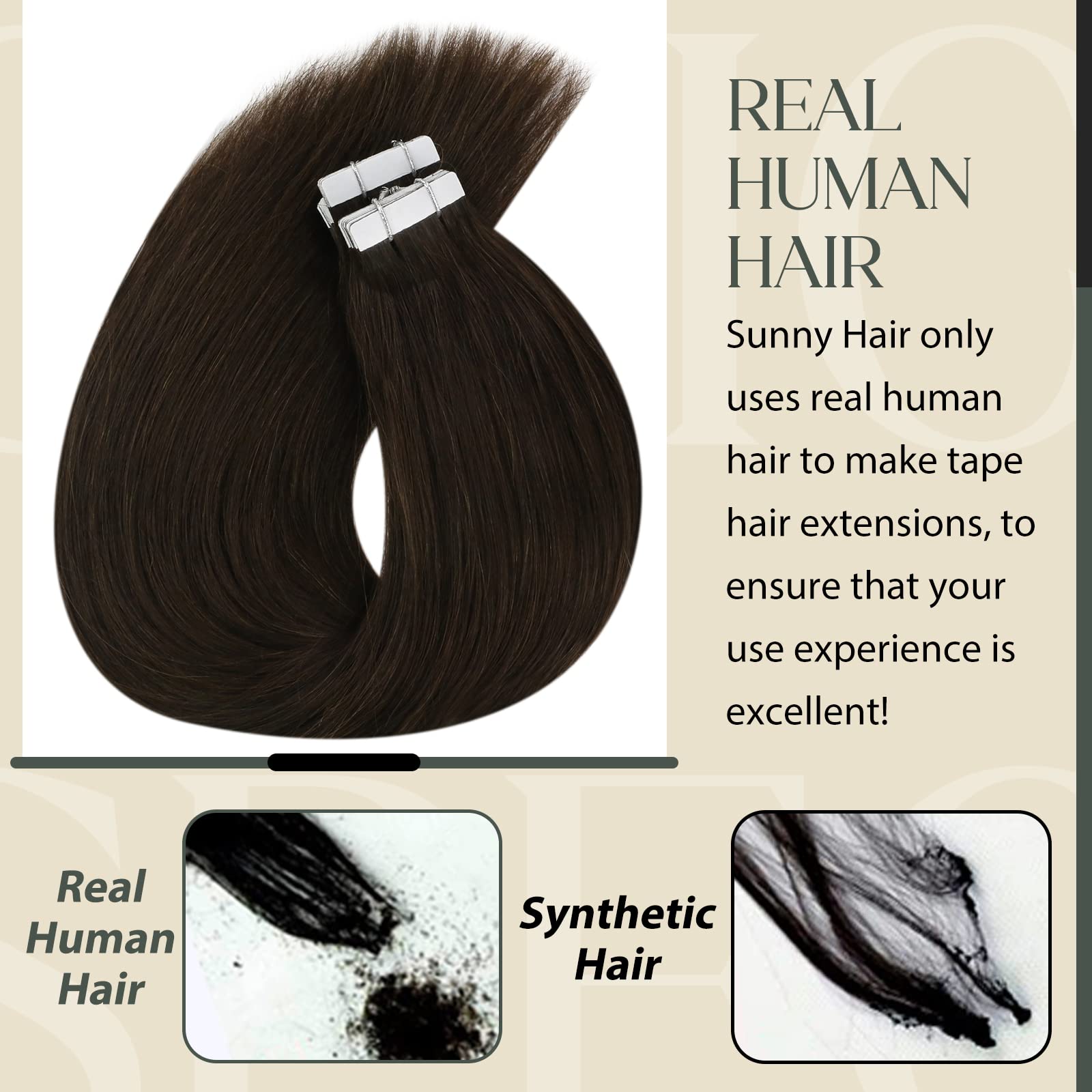 Sunny Hair Tape in Hair Extensions Real Human Hair Invisible Remy Hair Extensions Tape ins for Women Darker Brown 22 inch 20Pcs