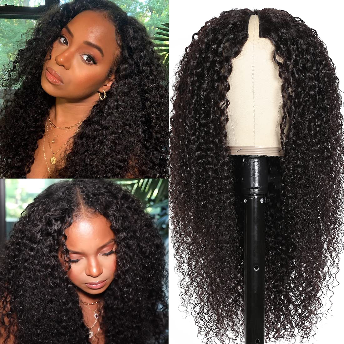 UNICE 22 inch Curly V Part Wig Human Hair No Leave Out 180% Density Upgrade U part Wigs with Clips Glueless Wig Human Hair for W