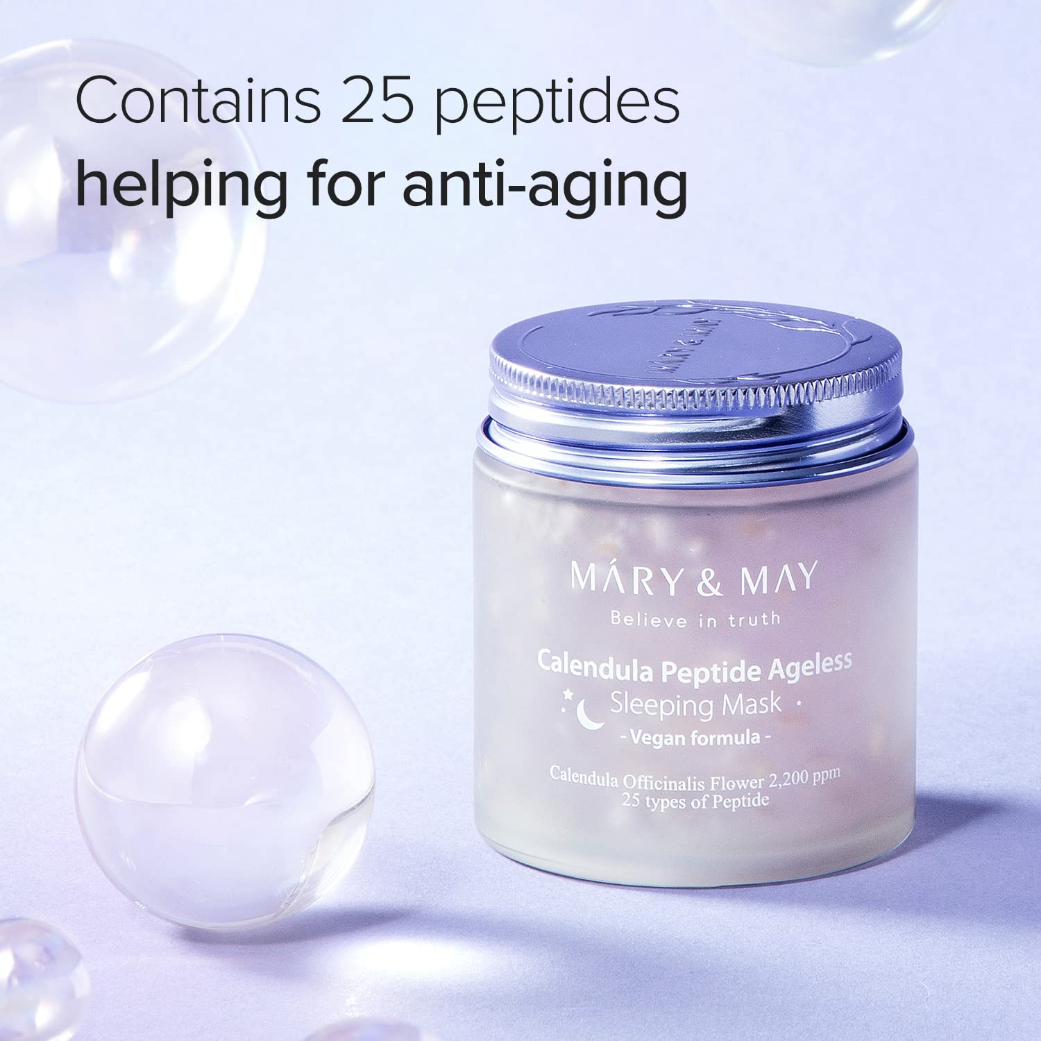 Mary&May Vegan Calendula Peptide Ageless Sleeping Mask 110G, Deep Hydration, Calendula Petals, 25 Types Peptide, Hyaluronic, Gel