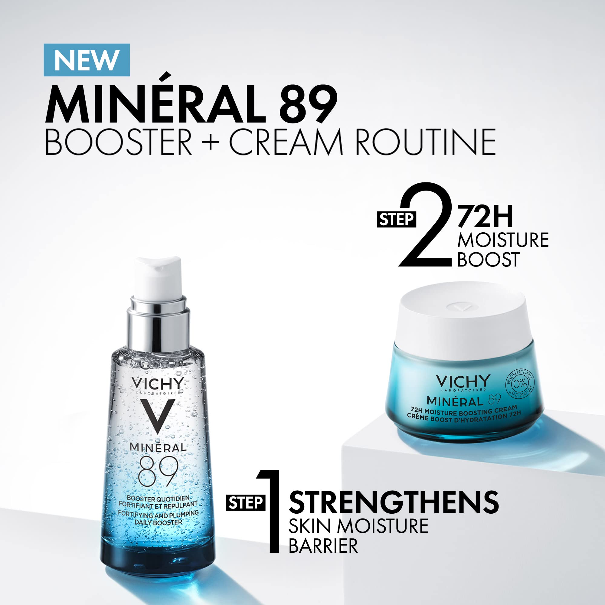 Vichy Mineral 89 Fragrance Free Cream, 72H Moisture Boosting Lightweight Cream | Hydrating Face Moisturizer With Hyaluronic Acid