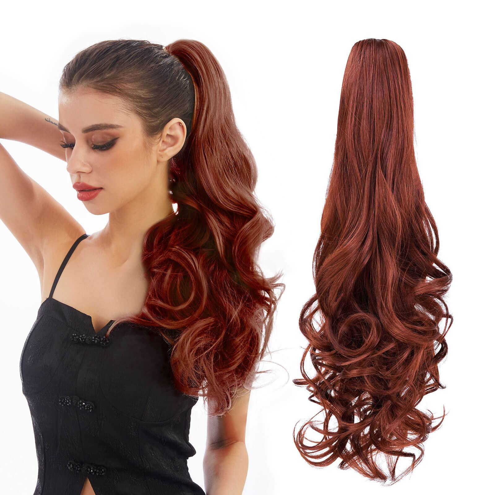 HEWEICSY Ponytail Extensions,Hair Extension Ponytail 22'' Long Claw Hair Extension Synthetic Curly Wavy Hairpieces Ponytail Clip