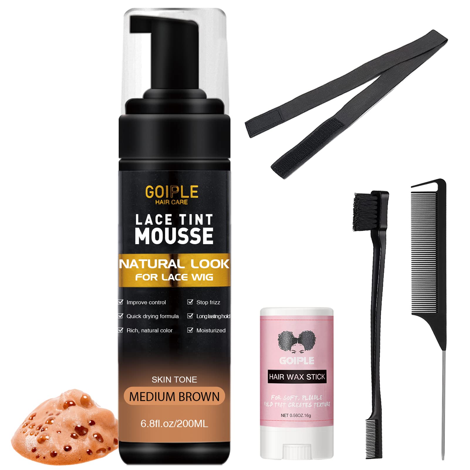 Lace Tint Melting Hair Mousse, 6.8 fl oz Lace Tint Mousse for Women Hair Wigs Lace Wigs Toupees and Hairpieces Natural Finishing