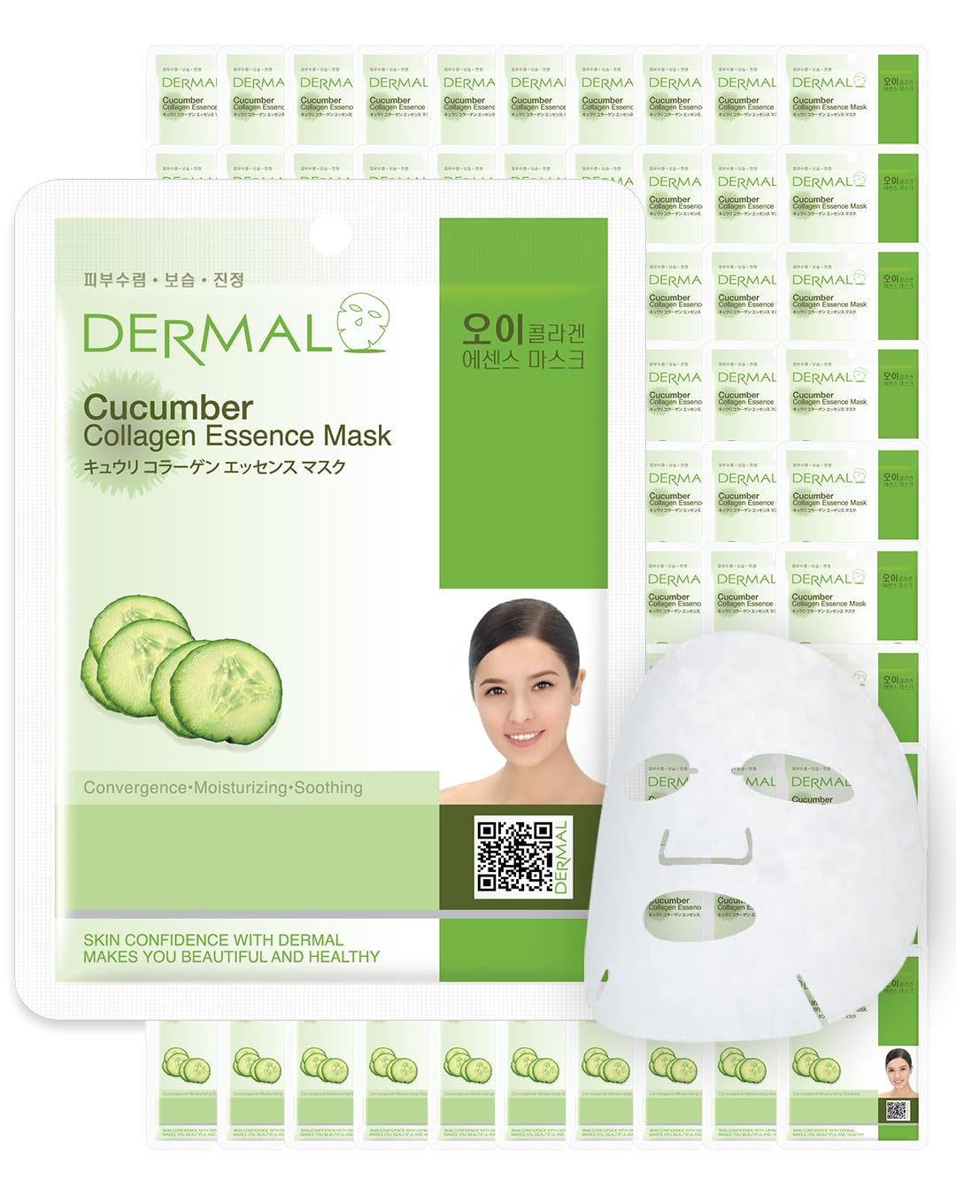 Dermal Cucumber Collagen Essence Facial Mask Sheet 23G Pack Of 100 - Soothing & Moisturizing, Redness & Sunburn Relief, Daily Sk