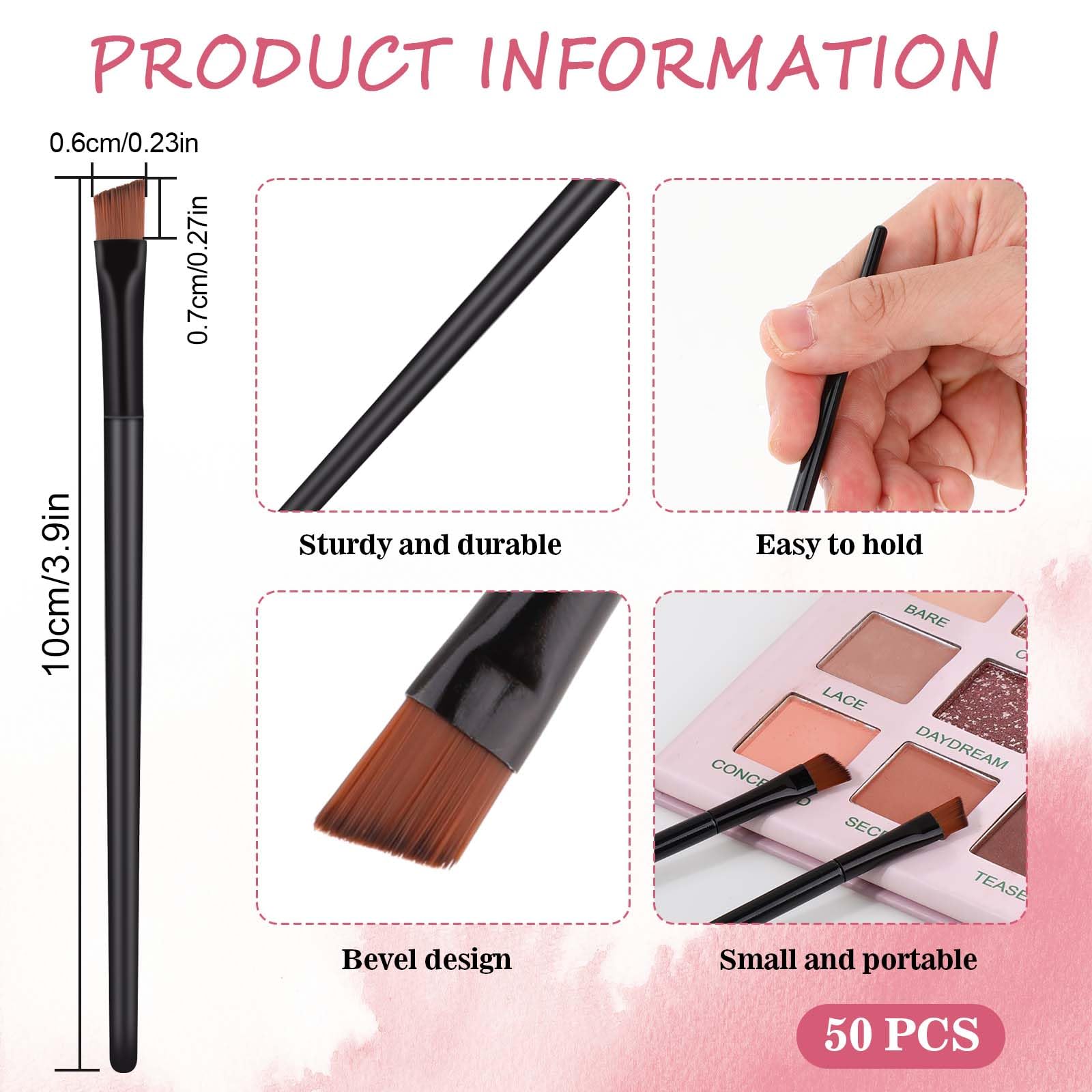 50 Pieces Angled Eyebrow Brushes Eyebrow Tint Brush Flat Tapered Eyebrow Concealer Brush Eye Shadow Applicator Sticks Disposable
