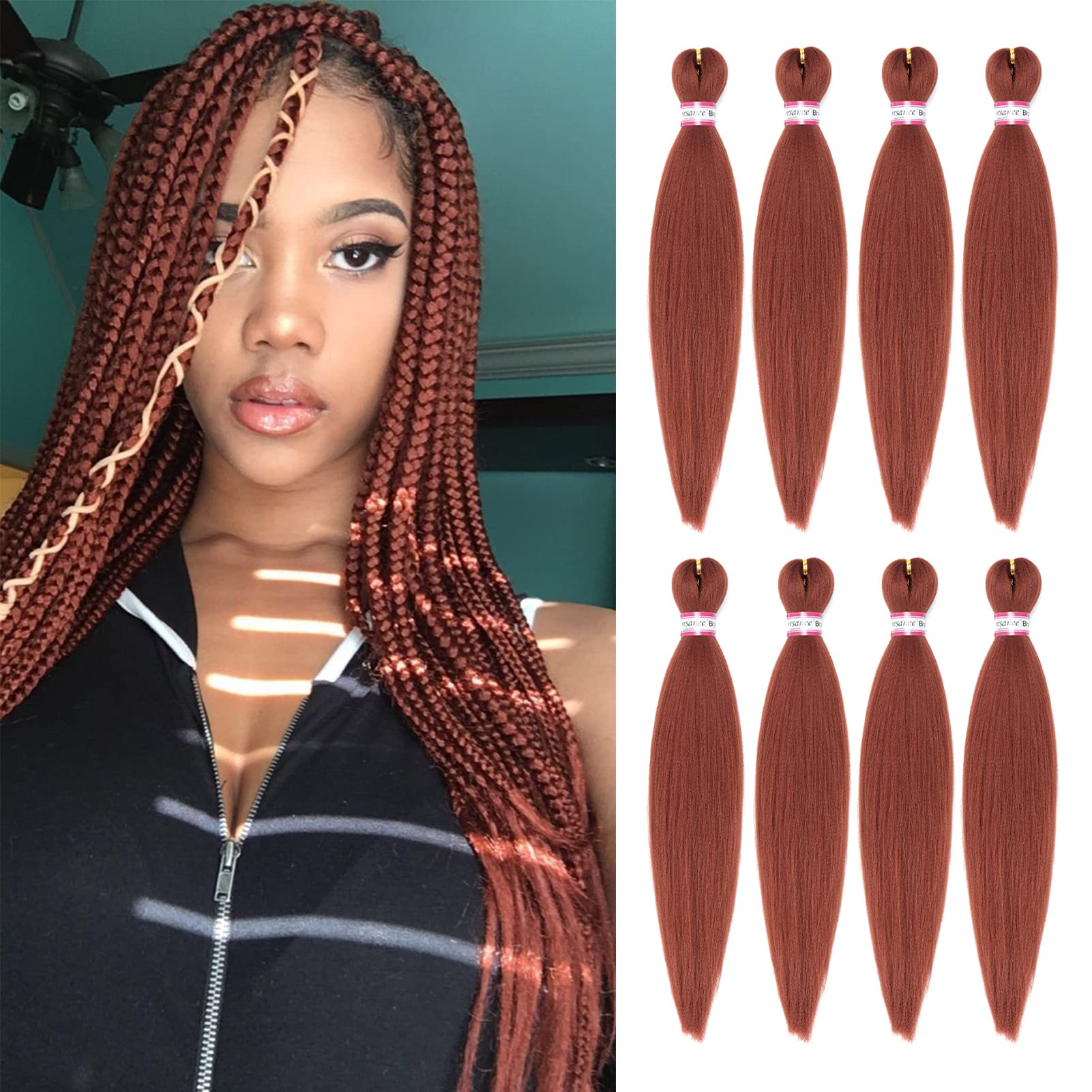 Ginger Braiding Hair Pre Stretched 20 Inch 8 Packs Braiding Hair Extensions For Crochet Box Braids Twists Locs Hair Itch Free So