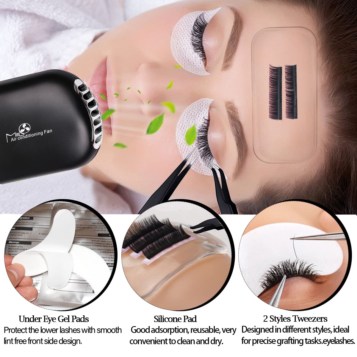 267 Pcs Eyelash Extension Supplies Lash Extension Kit Usb Air Conditioning Blower,Silicone Pad,Under Eye Gel Pads,Mini Makeup Mi