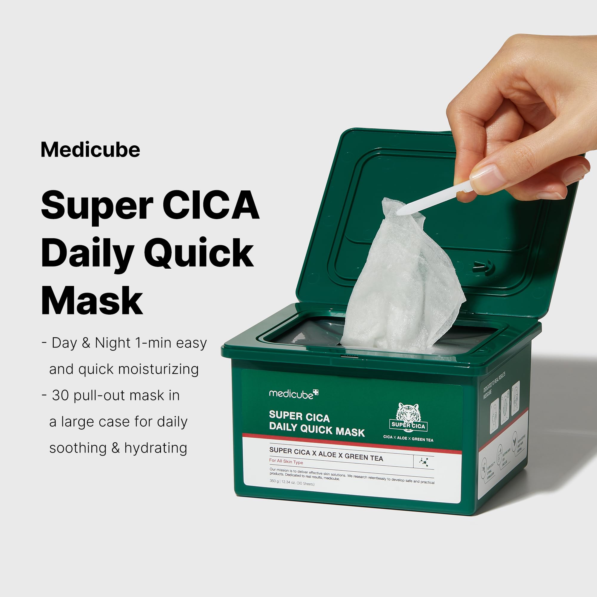 Medicube Super Cica Daily Quick Facial Masks (30 Sheets) - 60-Second Soothing & Hydrating Facial Mask With 88% Cica, Instant Coo