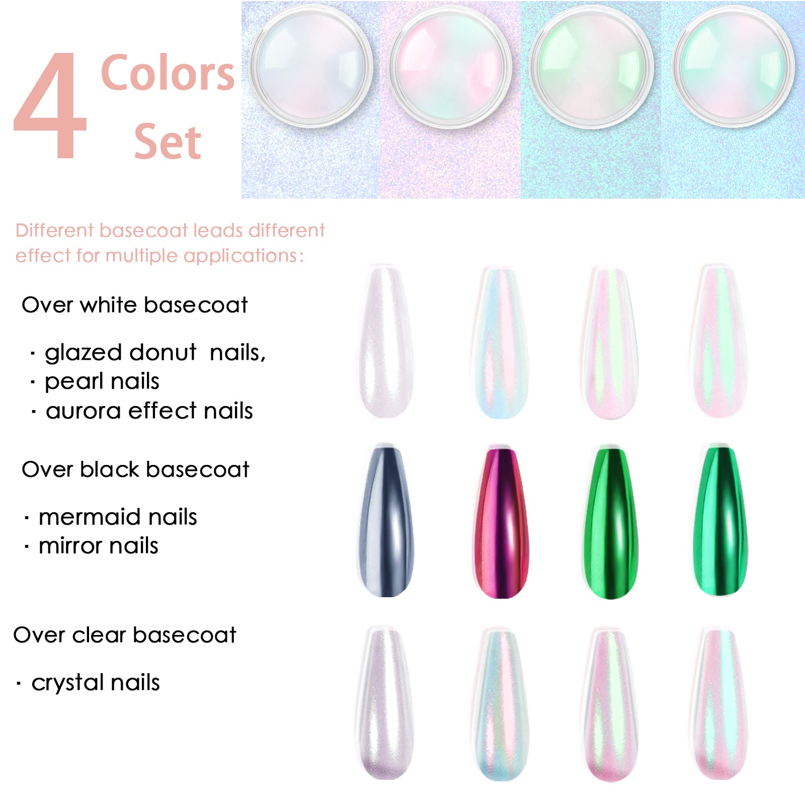 Allstarry Chrome Nail Powder Metallic Mirror Effect Pigment Chrome Iridescent Aurora Nail Glitter Mermaid Pearl Glitter Dust Kit
