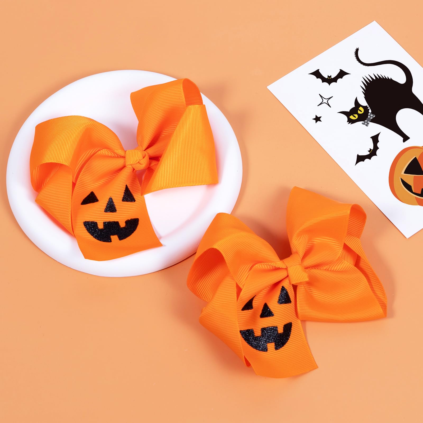 Pumpkin Hair Bows Clip 4.5'' Girls Cute Orange Fall Thanksgiving Halloween Ribbon Cheer Barrette Alligator Pins Handmade Autumn