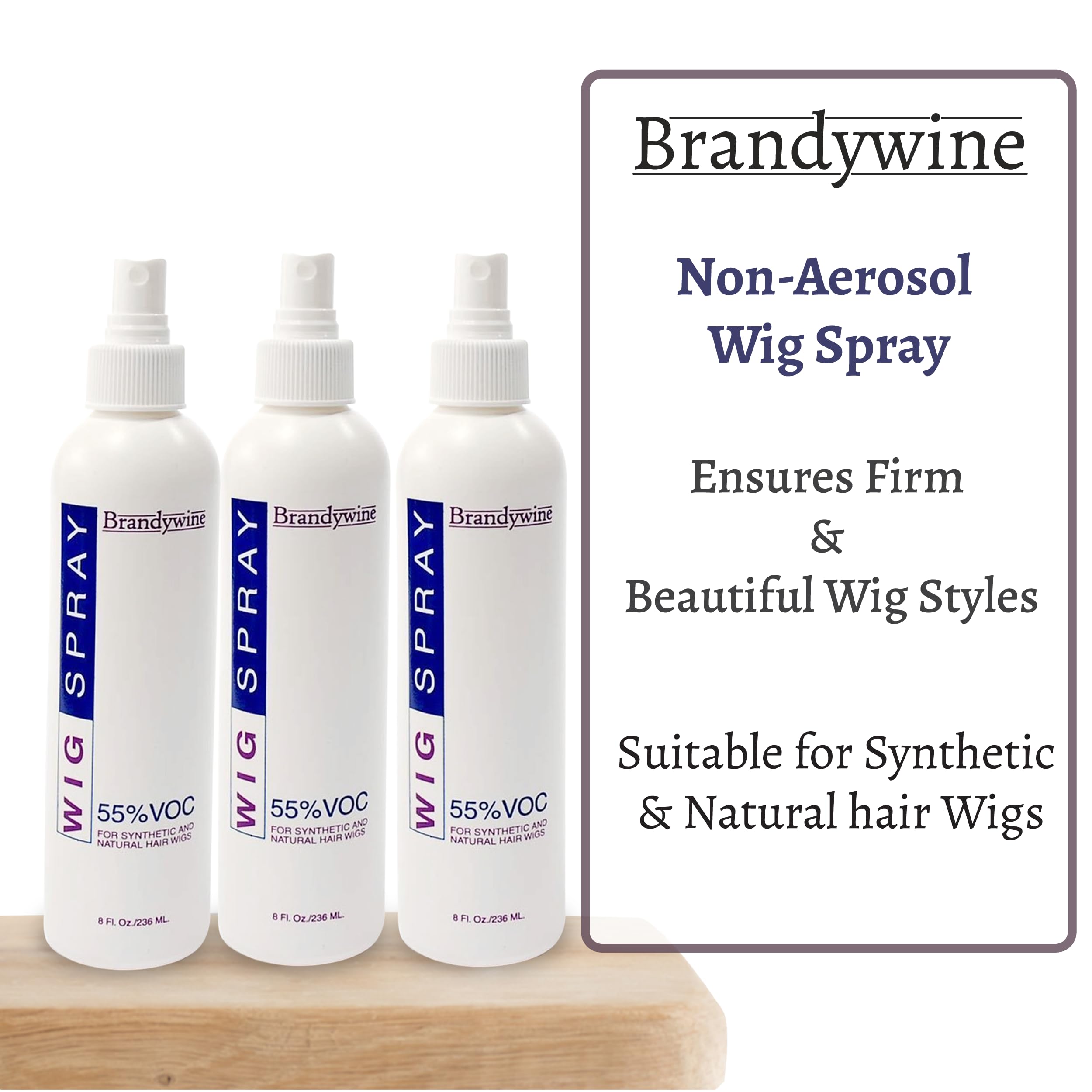 Brandywine Non-Aerosol Wig Spray for Synthetic & Natural Hair - 3 Pack (0.33 oz each)