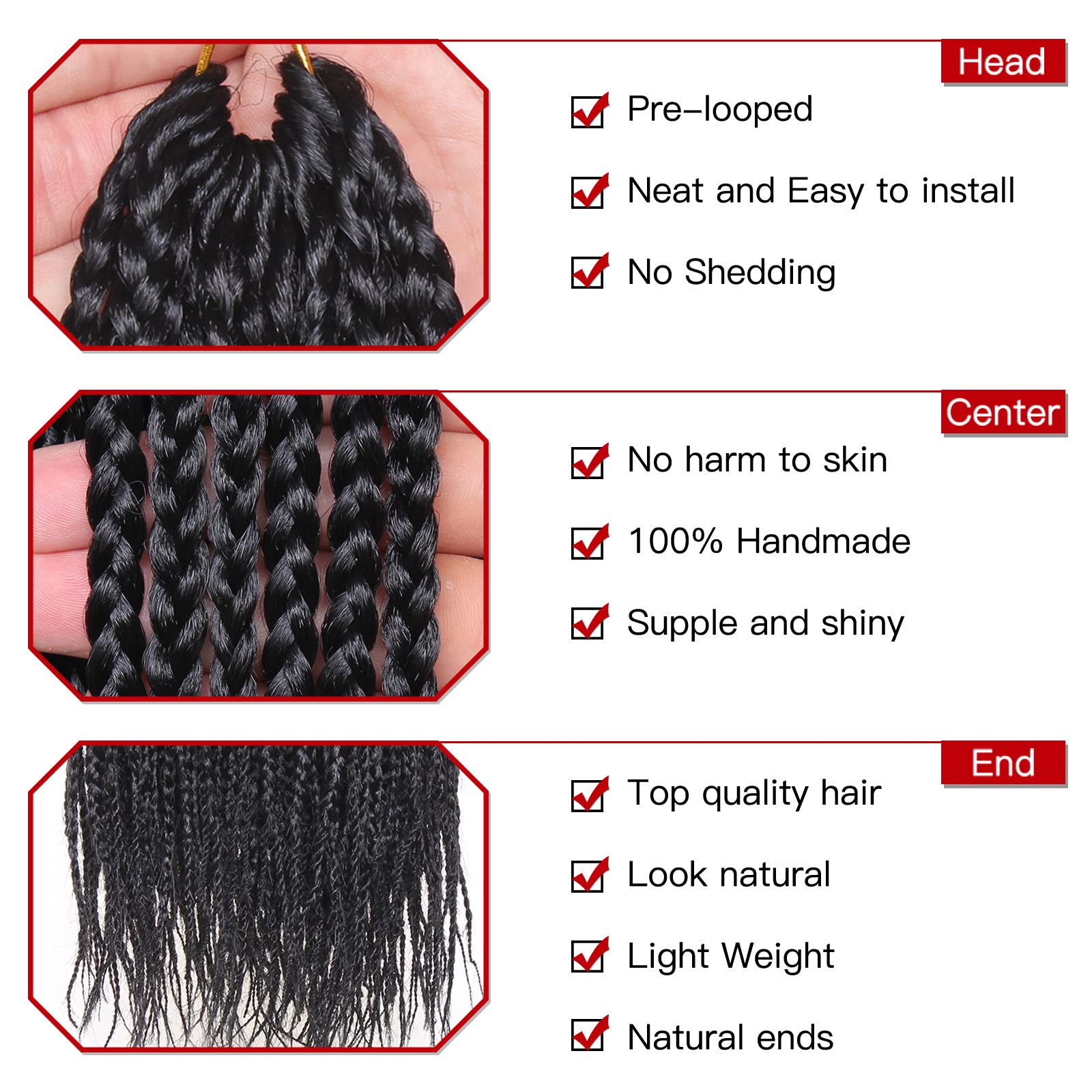 XTREND Box Braids Crochet Hair, 24 Inch, 8 Packs, Synthetic, Knotless, Boho Style, Color 1B#