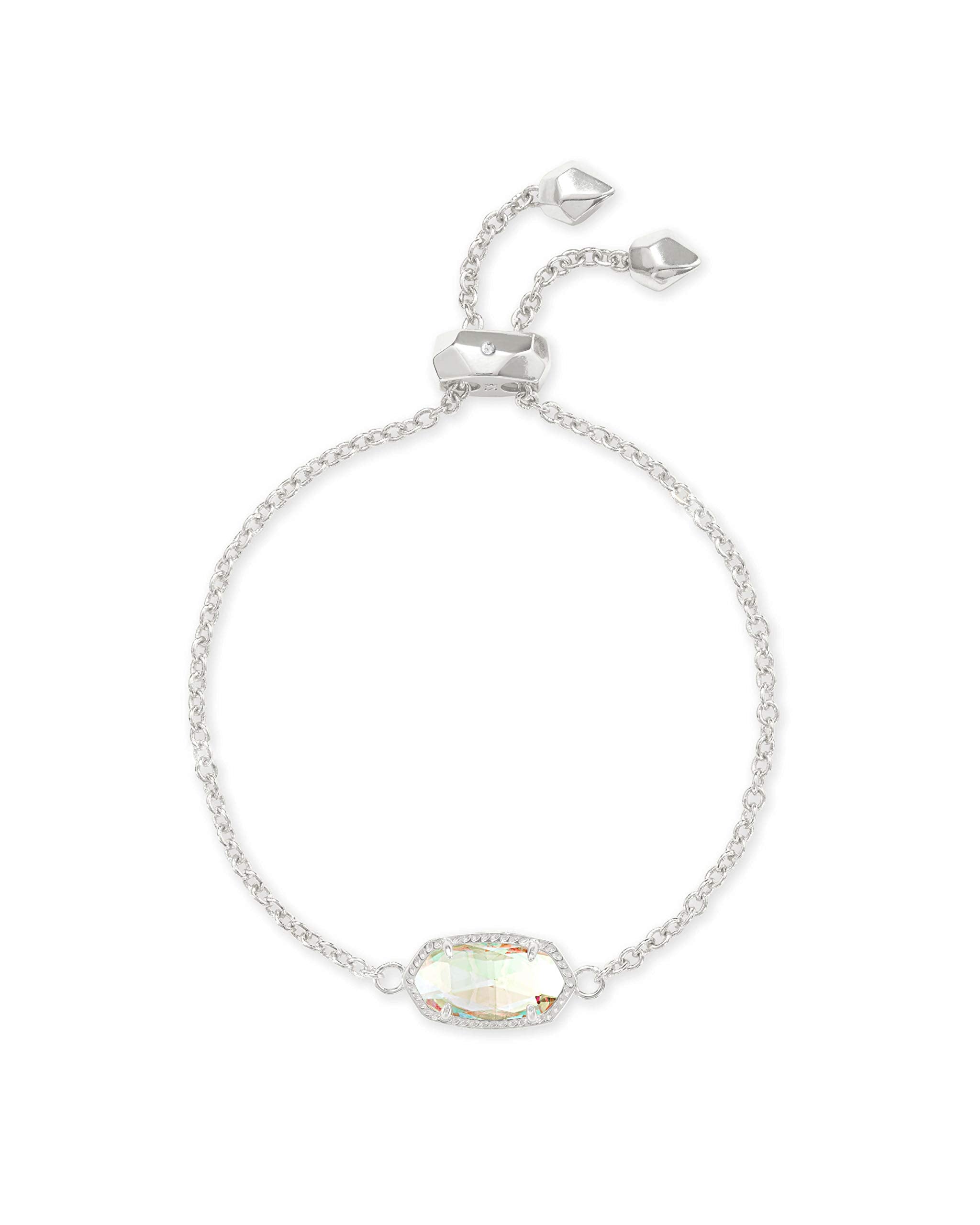 Kendra Scott Elaina Adjustable Chain Bracelet for Women, Fashion Jewelry, Rhodium-Plated, Iridescent Dichroic Glass