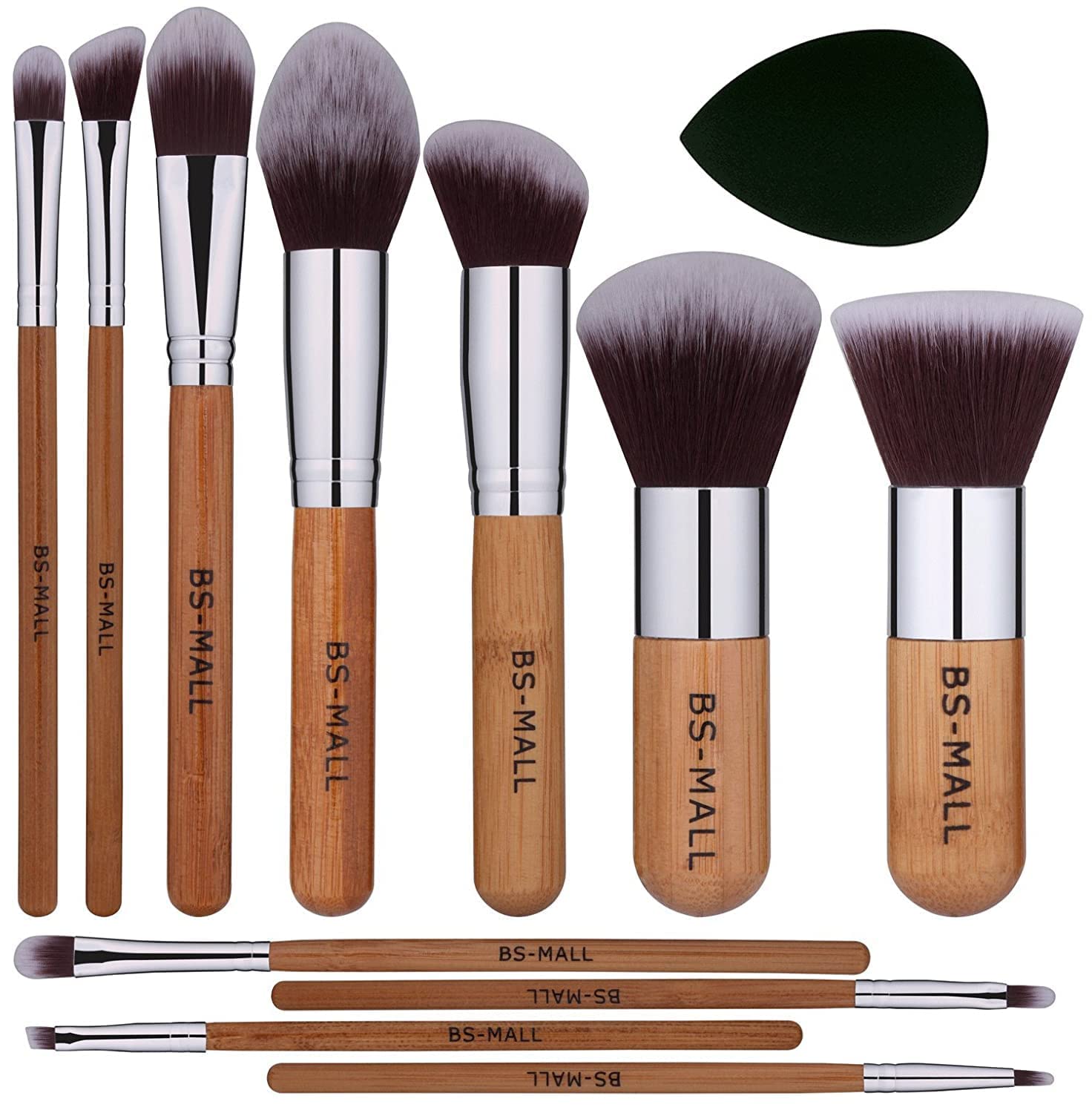 Bs-Mall Makeup Brush Set 11Pcs Bamboo Synthetic Kabuki Brush Set Foundation Powder Blending Concealer Eye Shadows Blush Cosmetic
