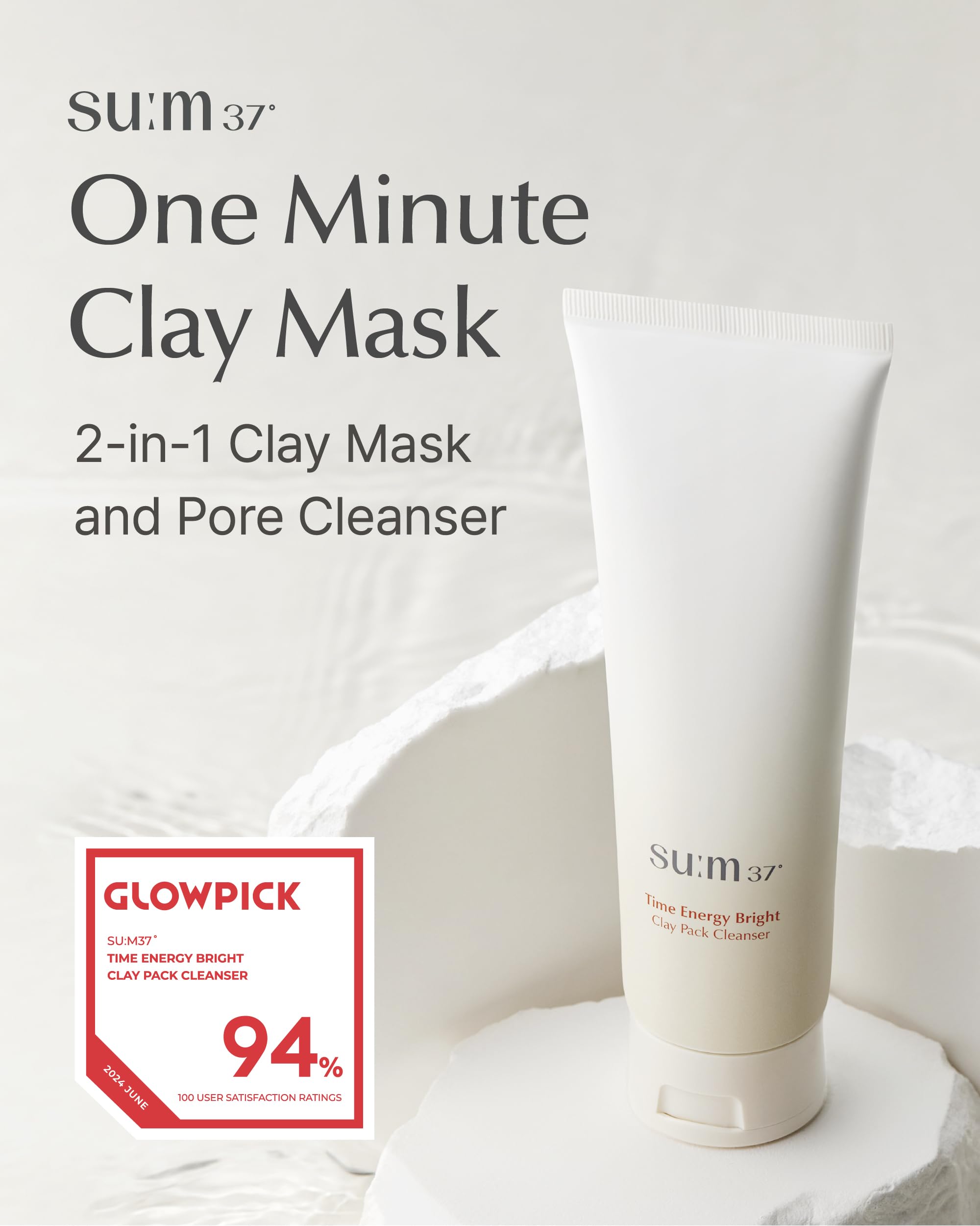 Su:M One Minute Clay Mask (5.07 Fl Oz) - Time Energy Pack Cleanser For Enlarged Pores, Korean Skincare 2-In-1 Pore Care With Fer