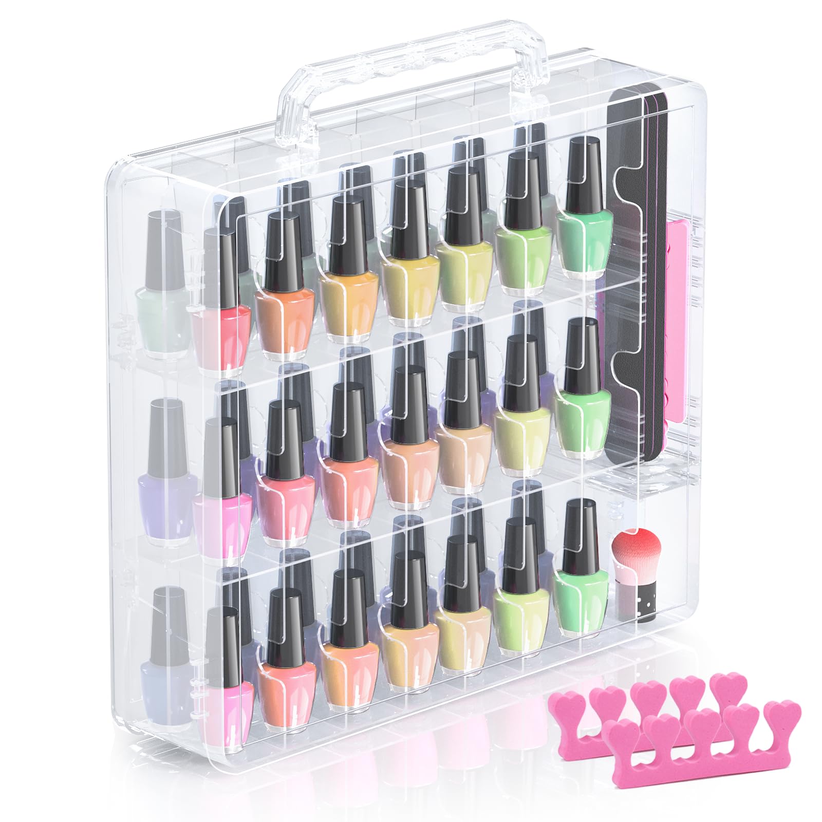 Beloving Nail Polish Organizer, 48 Bottles Transparent Nail Polish Holder With Adjustable Divider, Gel Nail Polish Storage Doubl