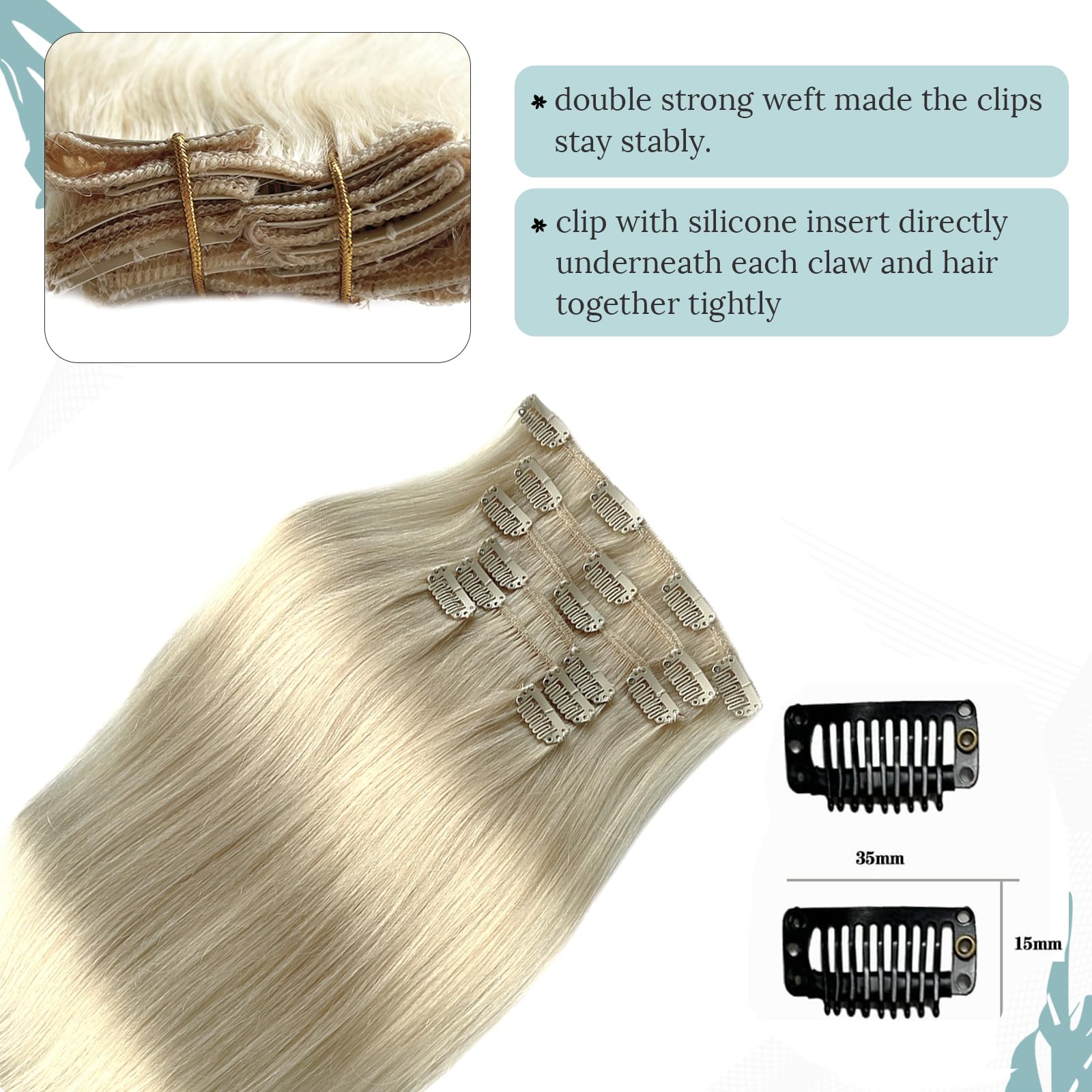 Clip In Hair Extensions Real Human Hair, 12 Inch 70G, 613 Bleach Blonde, Clip In 100% Brazilian Remy Human Hair Extensions 7Pcs