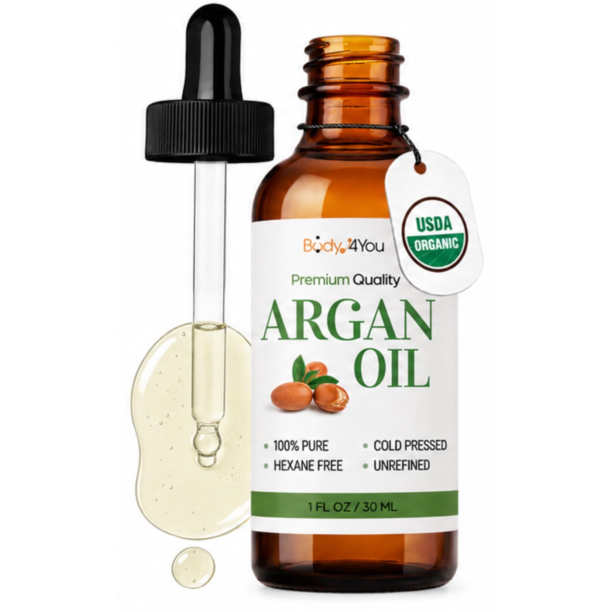 BodyJ4You Organic Argan Oil for Hair Skin Face  Anti Frizz Heat Protectant