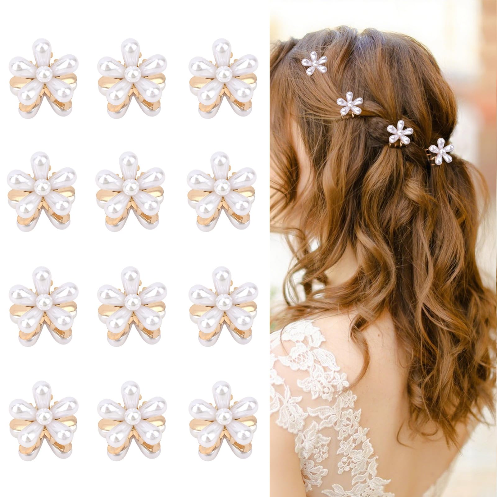 Wecoe Pearl Flower Mini Hair Clips Bridal Flower Girl Hair Accessories