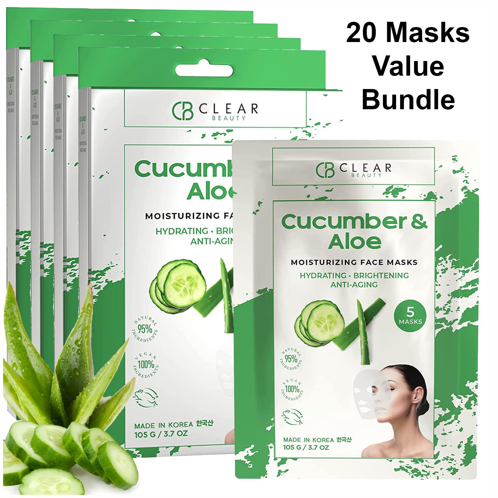 Clear Beauty Cucumber & Aloe - 4 Pack Face Masks