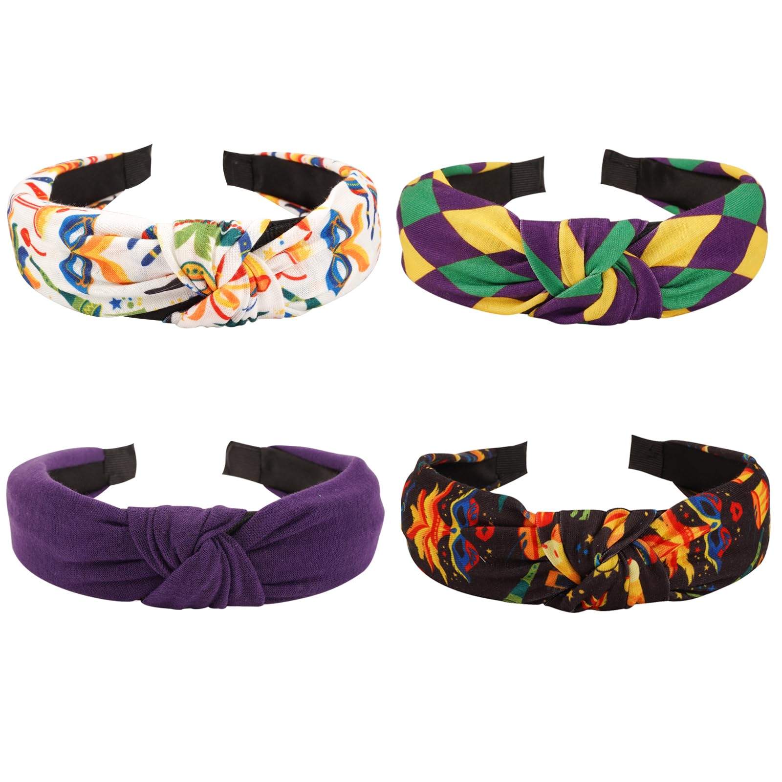 Ardorchid Mardi Gras Headbands for Women Crown Fleur De Lis Mask Knotted Wide Headband Hair Band Carnival Mardi Gras Hair Access