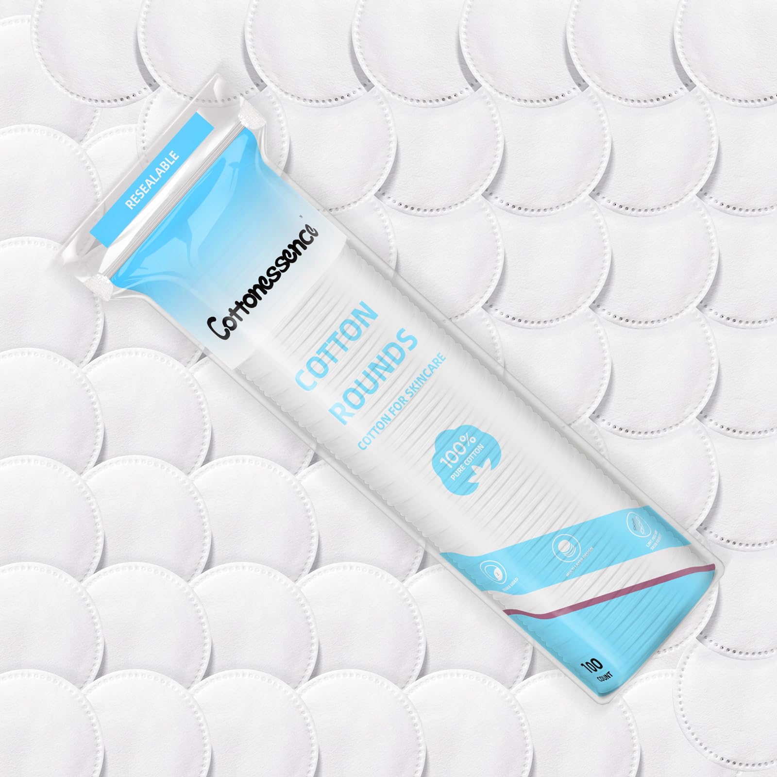 Cottonessence Cotton Rounds for Facial Cleansing and Nail Polish Removing, 100% Pure Cotton Pad Hypoallergenic Makeup Remover Pa
