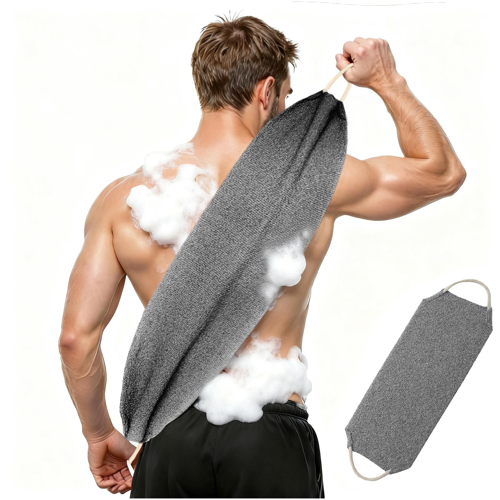 Inmorven Exfoliating Back Scrubber with Handles, Nylon Back Exfoliator, Two Sides Stretchable Pull Strap Shower Deep Cleans Skin
