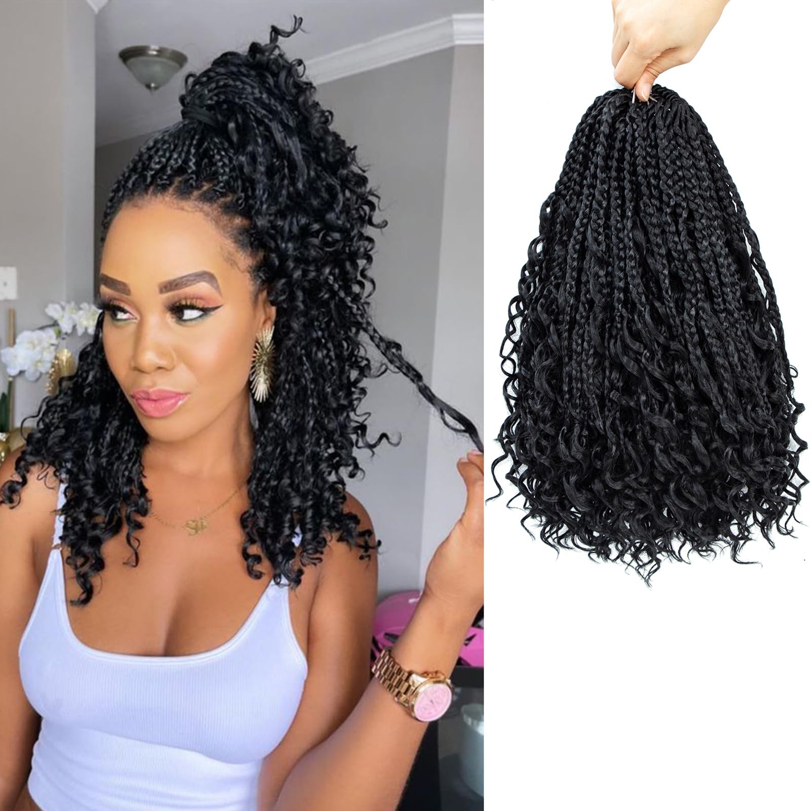 Liang Dian 8 Packs Box Braids Crochet Hair with Curly Ends 14 Inch Goddess Box Braids Boho Crochet Hair Pre looped Crochet Hair 