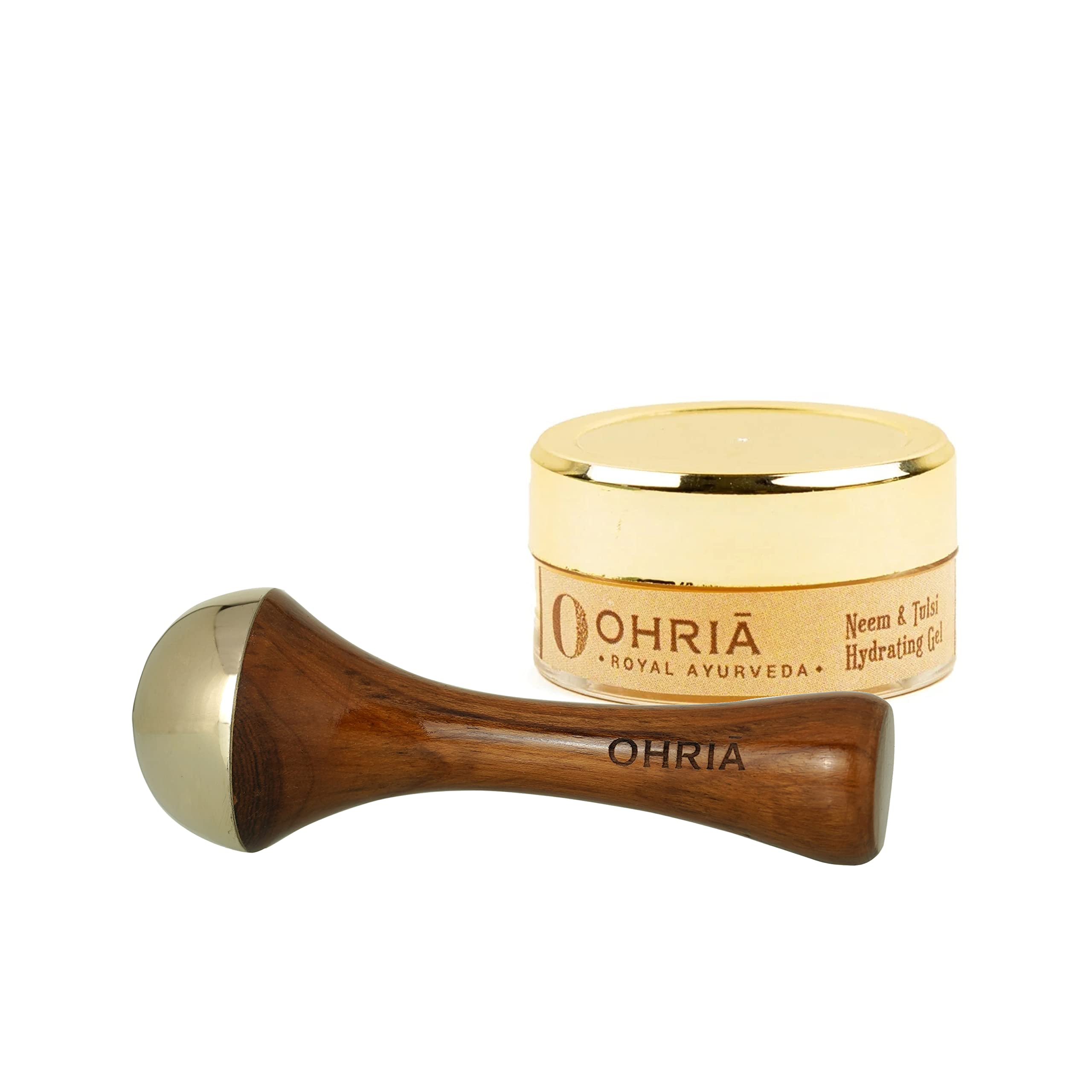 Ohria Ayurveda Kansa Face & Head Massage Wand And Neem & Tulsi Hydrating Face Gel 8Gm Combo Pack