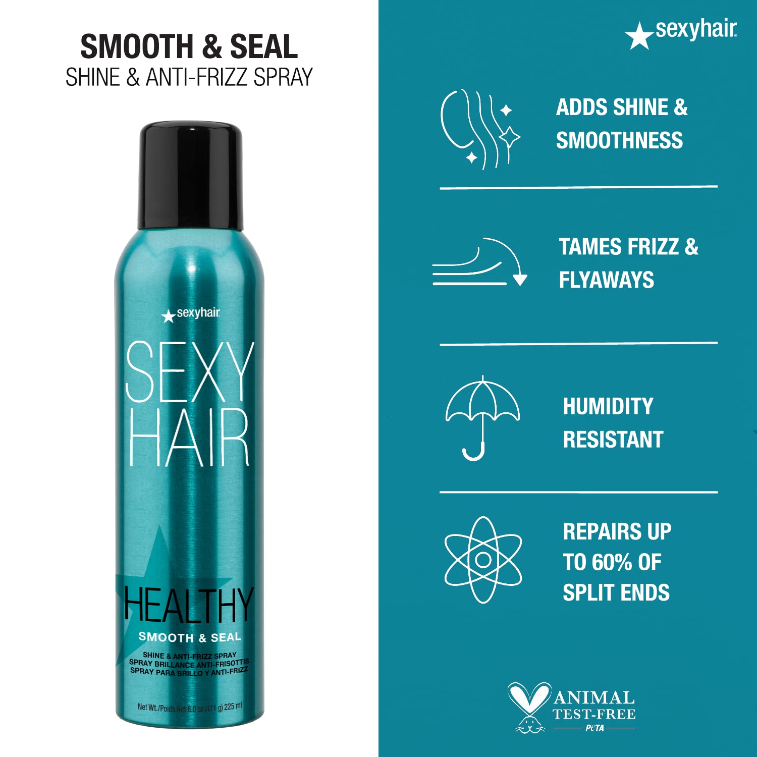 Sexyhair Healthy Smooth And Seal Shine And Anti-Frizz Spray, 6 Oz | Smooths Cuticle | Adds Shine And Reduces Frizz | All Hair Ty