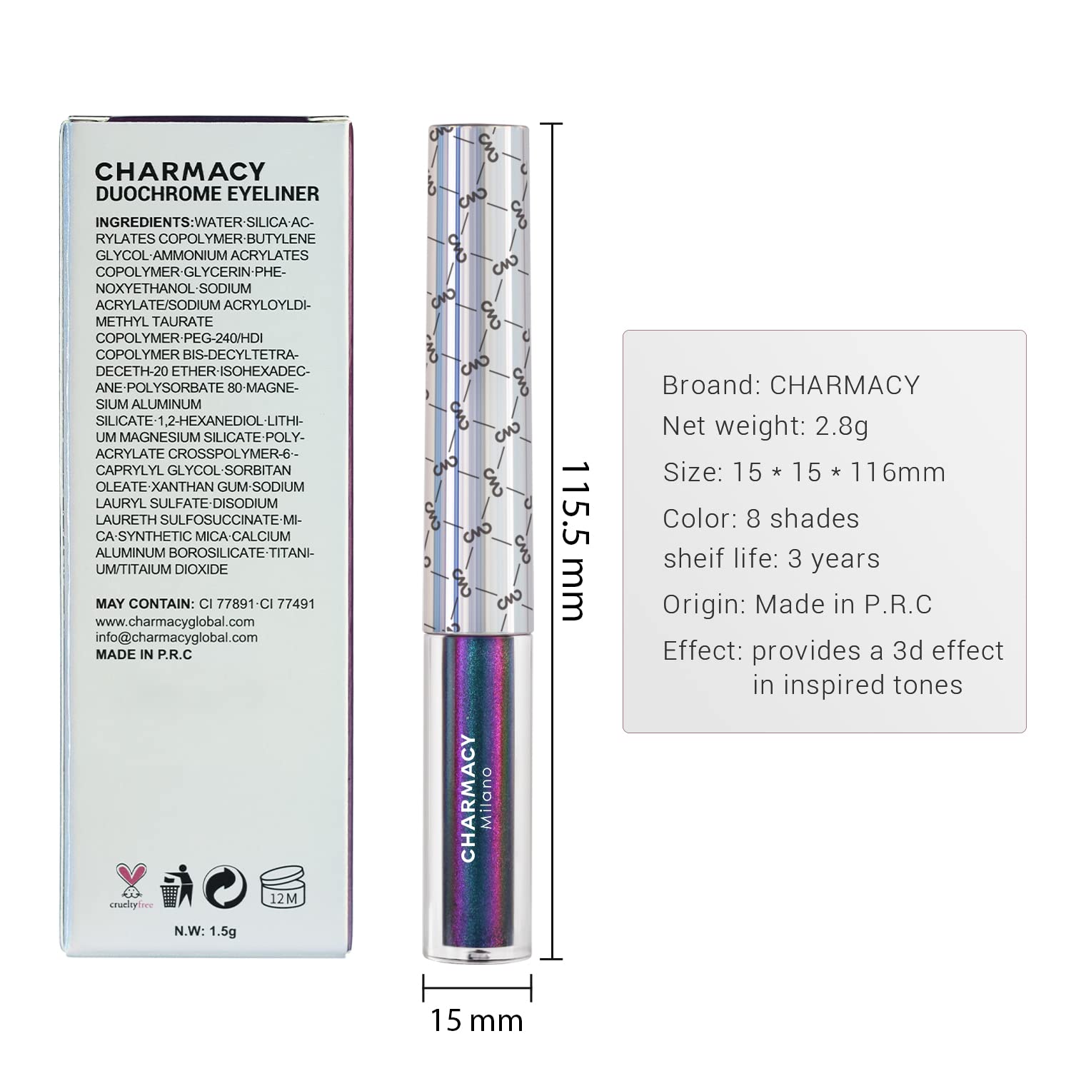 Charmacy Chameleon Liquid Glitter Eyeliner, Highly Pigmented, Metallic Intense Multicolor Shifting Waterproof Eyeliner, Ultra-Fi