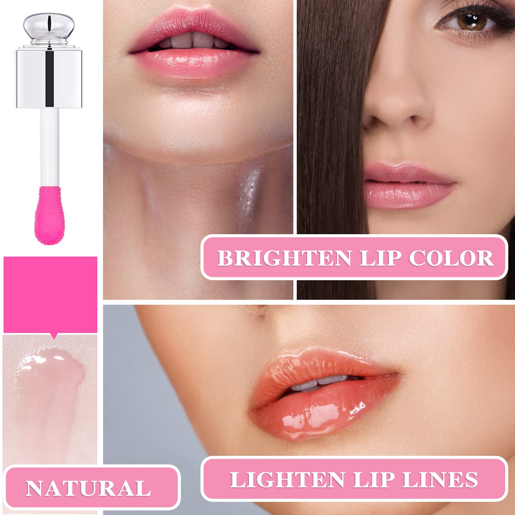 Hydrating Lip Glow Oil Plumping Gloss Tinted Lip Balm Transparent Moisturizing Toot Lip Care Oil Non-sticky Big Brush Head Nouri