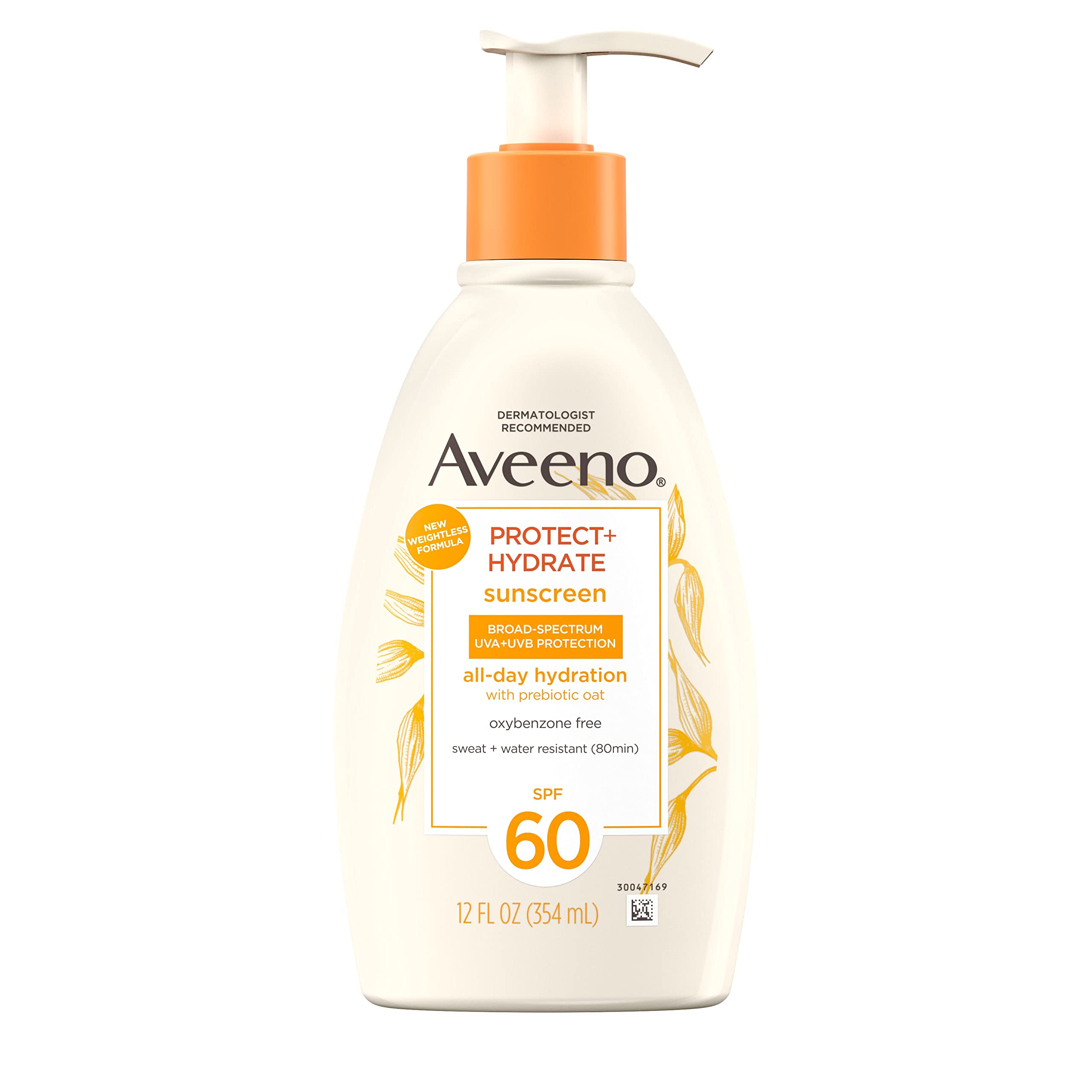Aveeno Protect + Hydrate Moisturizing Body Sunscreen Lotion With Broad Spectrum Spf 60 & Prebiotic Oat, Weightless, Paraben-Free