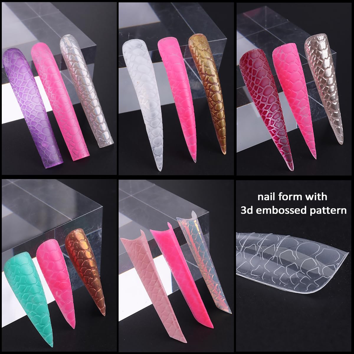 Fcozpjk Dual Forms For Polygel, 300Pcs 3D Snake Skin Pattern Nail Forms For Builder Gel Reusable Full Cover Soft Clear Poly Gel