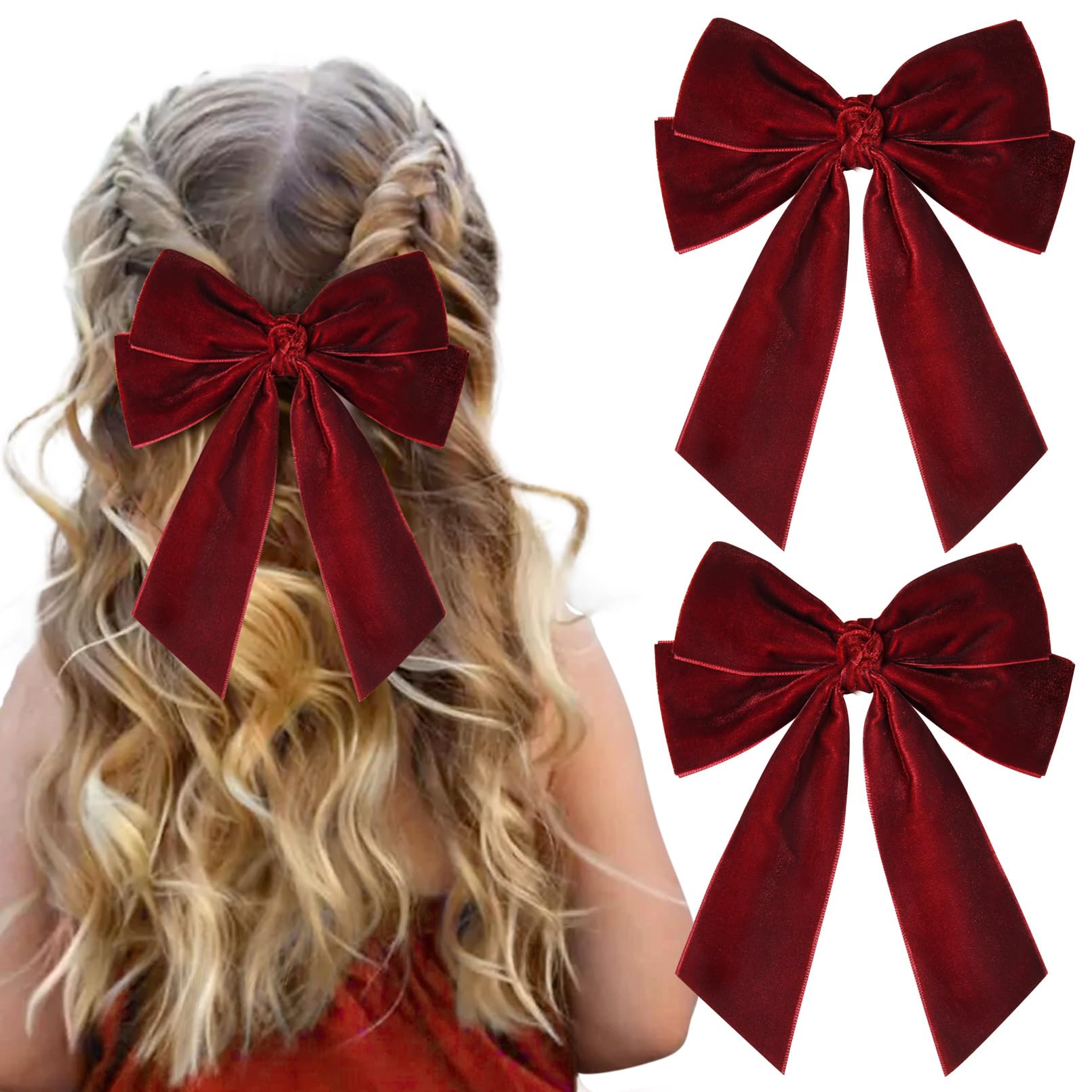 2PCS Velvet Hair Bow Red Bow Hair Ribbon Clips for women Girls Fall Alligator Hair Clips Hair Accessories Toddlers Kids Teens
