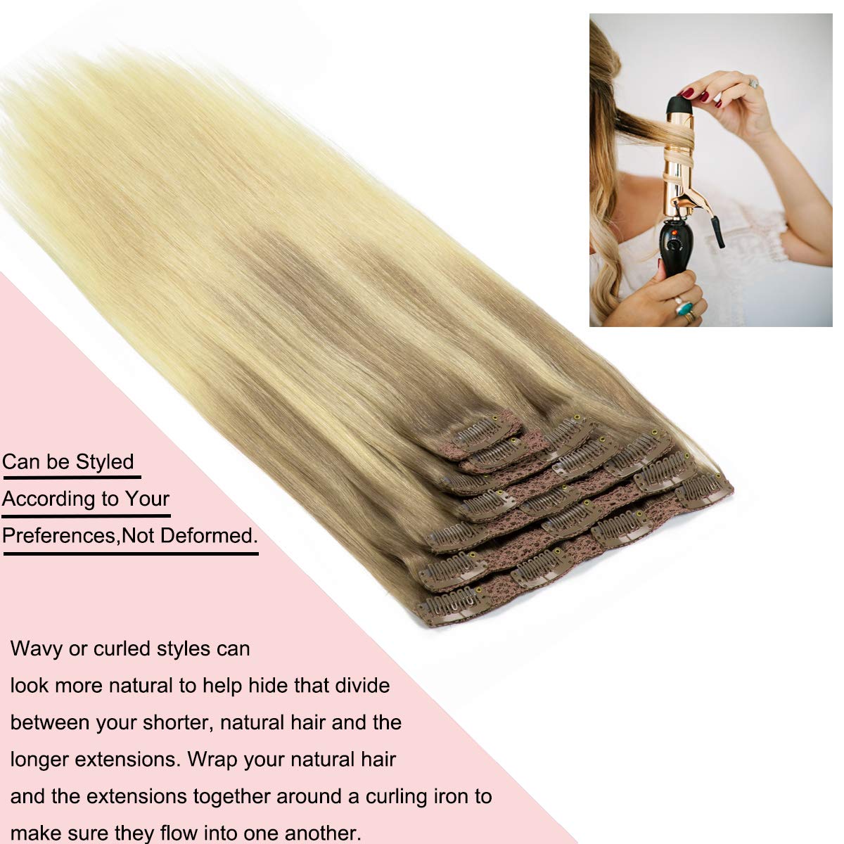Loxxy 22 Inch Clip In Hair Extensions Remy Human Hair 140G 7Pcs 16 Clips Silky Straight 100% Real Balayage Human Hair Extensions