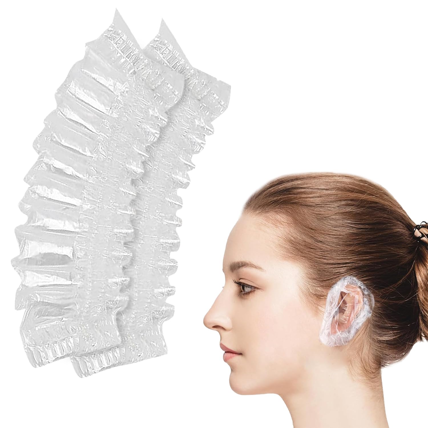 Glun Disposable Ear Protectors, Pack Of 200, Waterproof Ear Covers For Hair Dye, Shower, Bathing, Ear Protecter Elastic Closing
