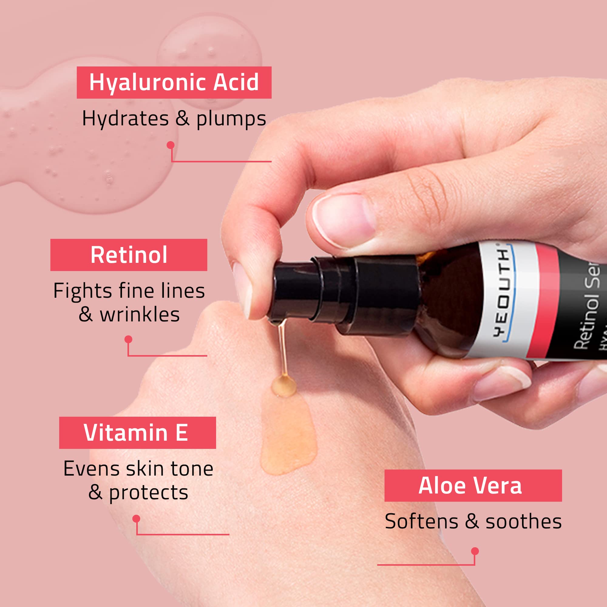 YEOUTH Retinol Serum for Face with Hyaluronic Acid, Hydrating Night Serum for Face, Retinol for Acne, Wrinkle & Dark Spots, Anti