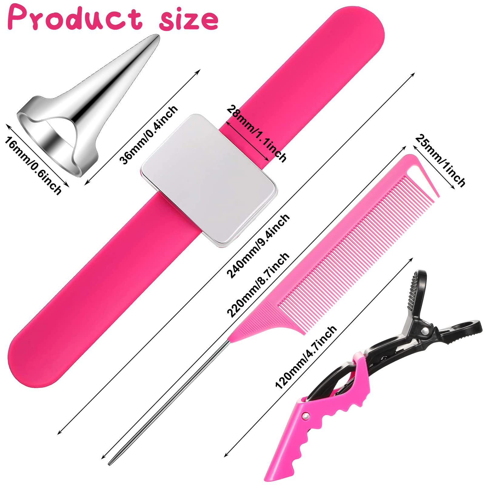 24 Pieces Braiding Combs Magnetic Wrist Sewing Pincushion Sets 3 Pieces Stainless Steel Rat Tail Combs 10 Pieces Hair Parting Ri