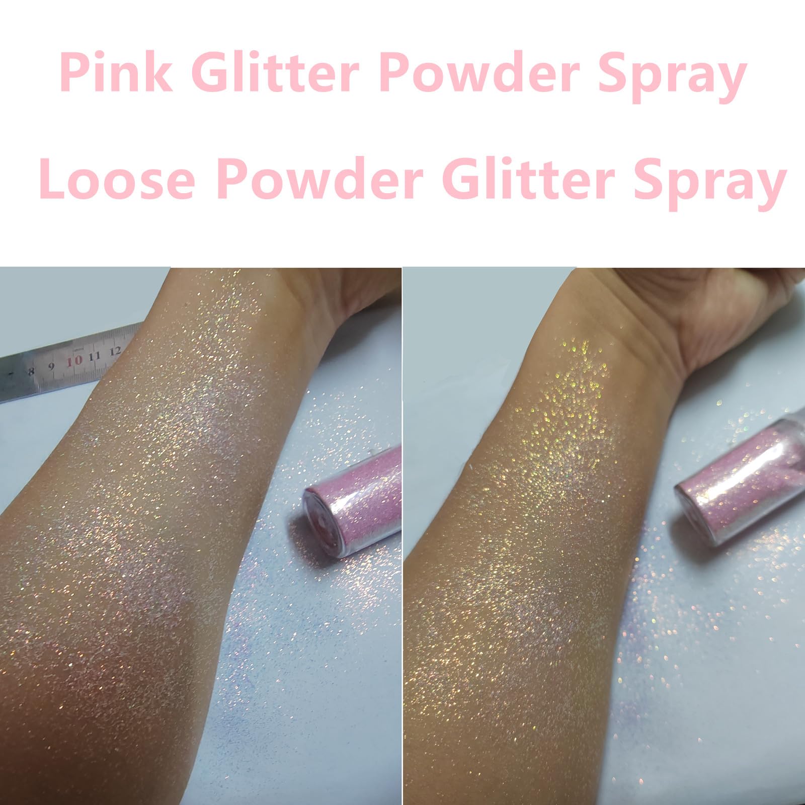 Go Ho Pink Hair and Body Glitter Spray,Holographic Glitter Highlighter Powder Spray,Festival Glitter Dry Powder Makeup for Cloth