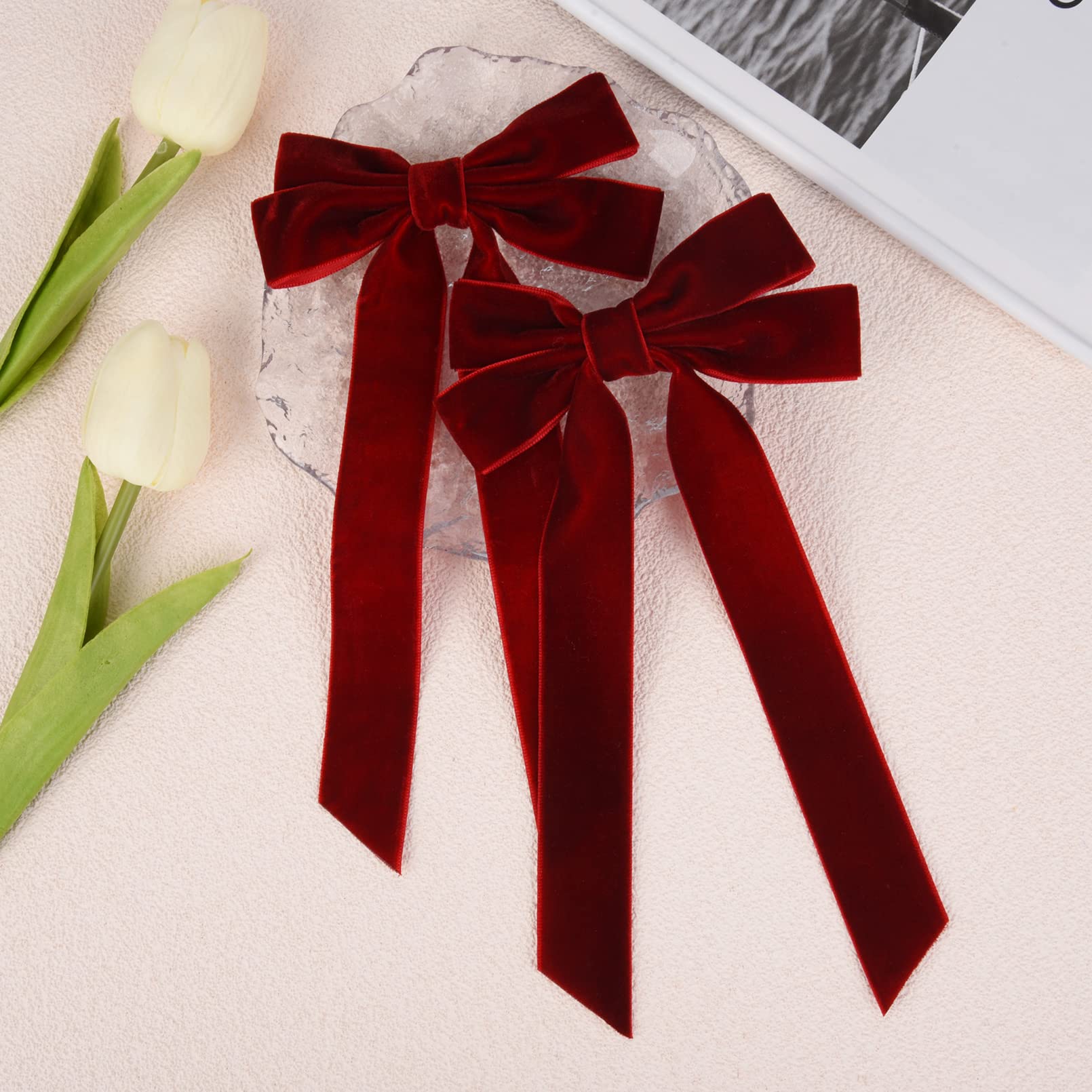 2Pcs Velvet Hair Bows Red Hair Ribbon Clips Big Fall Alligator Clips Hair Accessories For Women Girls Toddlers Kids Baby