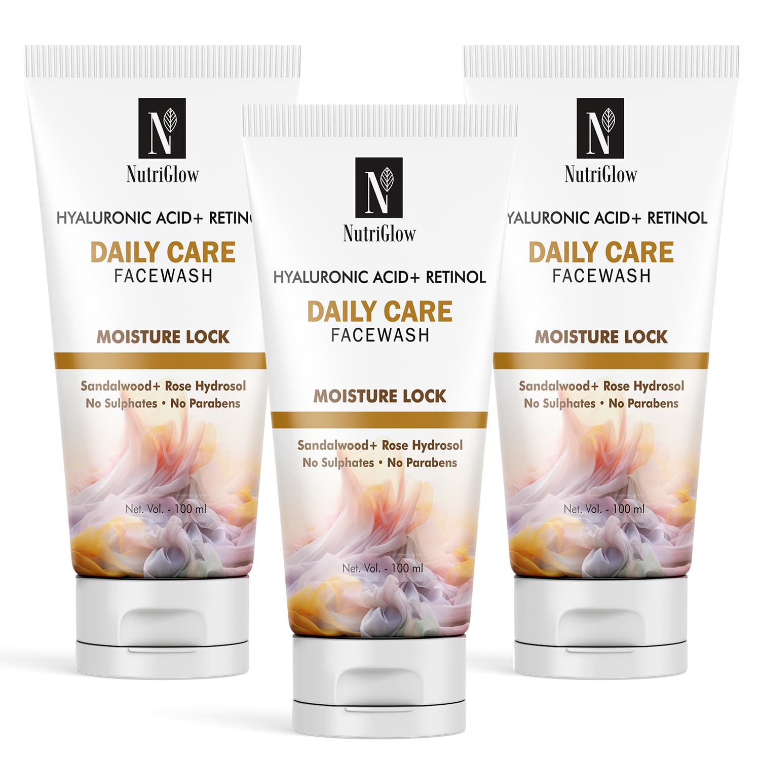Nutriglow Hyaluronic Acid & Retinol Daily Care Face Wash, Wrinkle Free Skin With Sandalwood, Sulfate Free, All Skin Types For Me