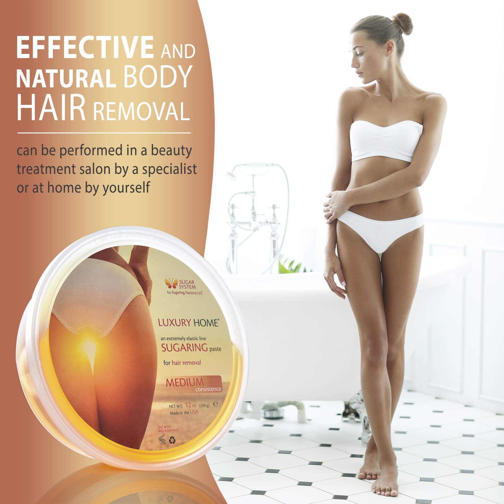 Sugaring Hair Removal Kit - Medium Luxury Home Wax For All Body, Universal Organic Depilation From Usa, 12 Oz - For Women And Me